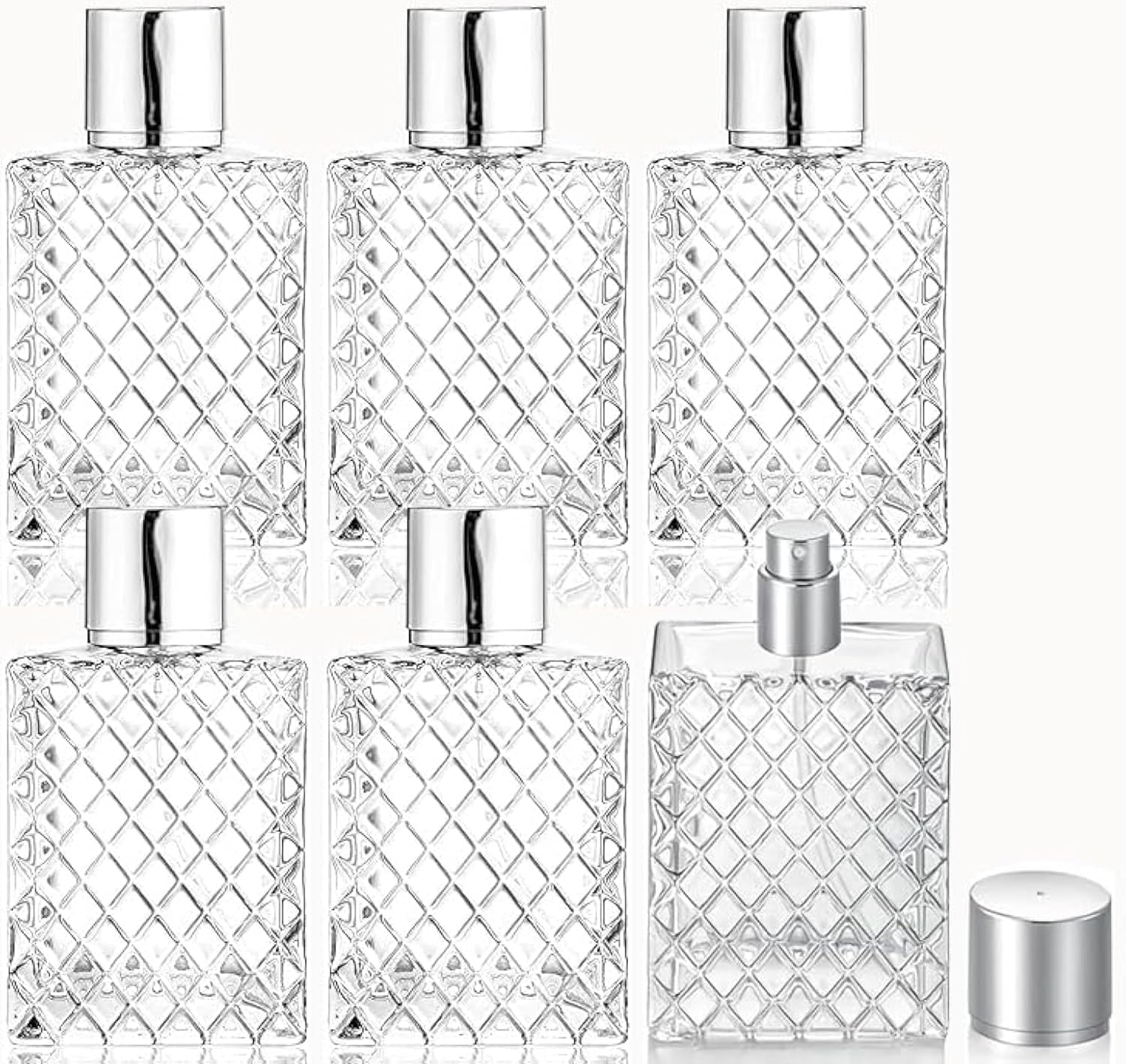 6 Pack Refillable Spray Perfume Bottles 100ml Glass with Funnels and Droppers