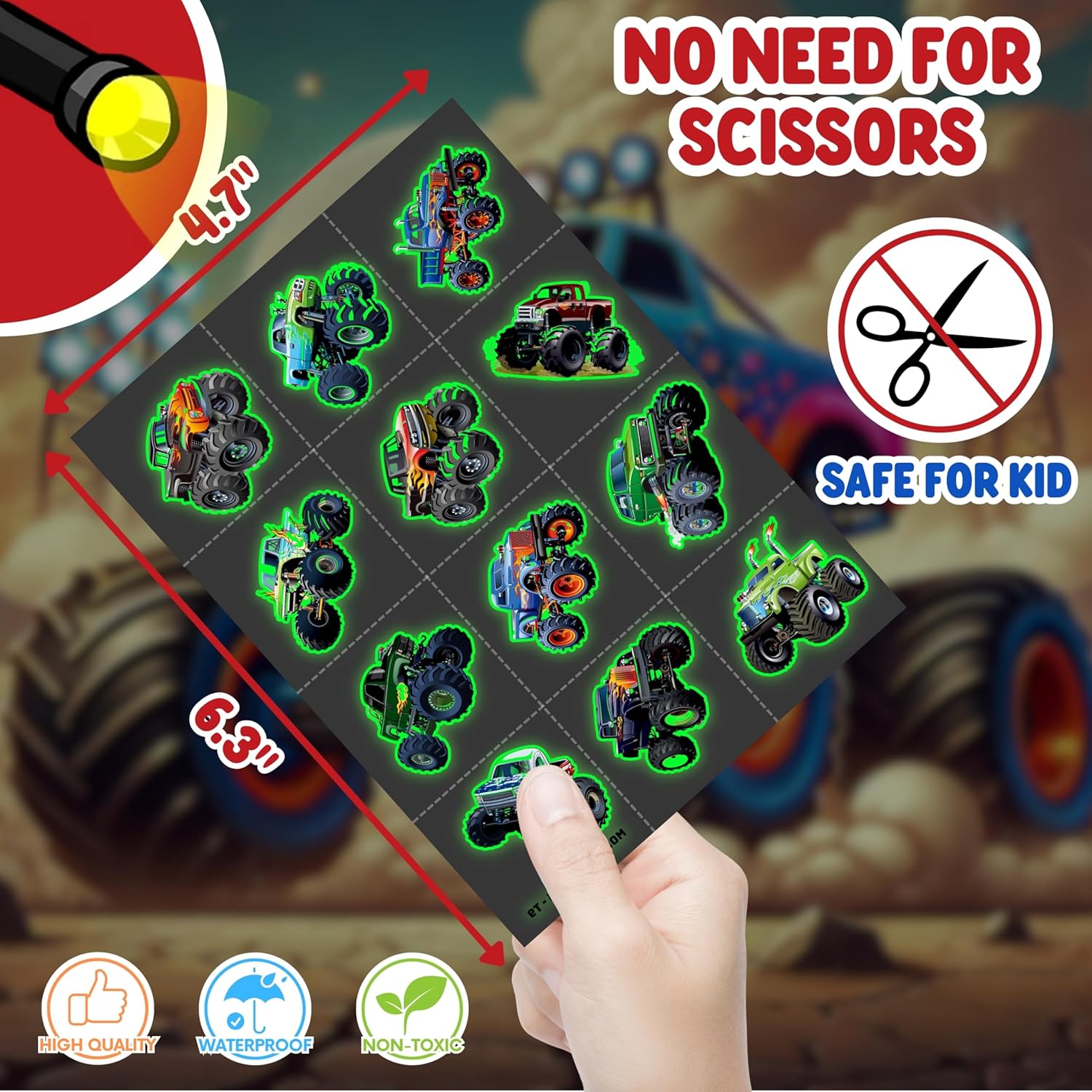96PCS Monster Truck Temporary Tattoos for Kids