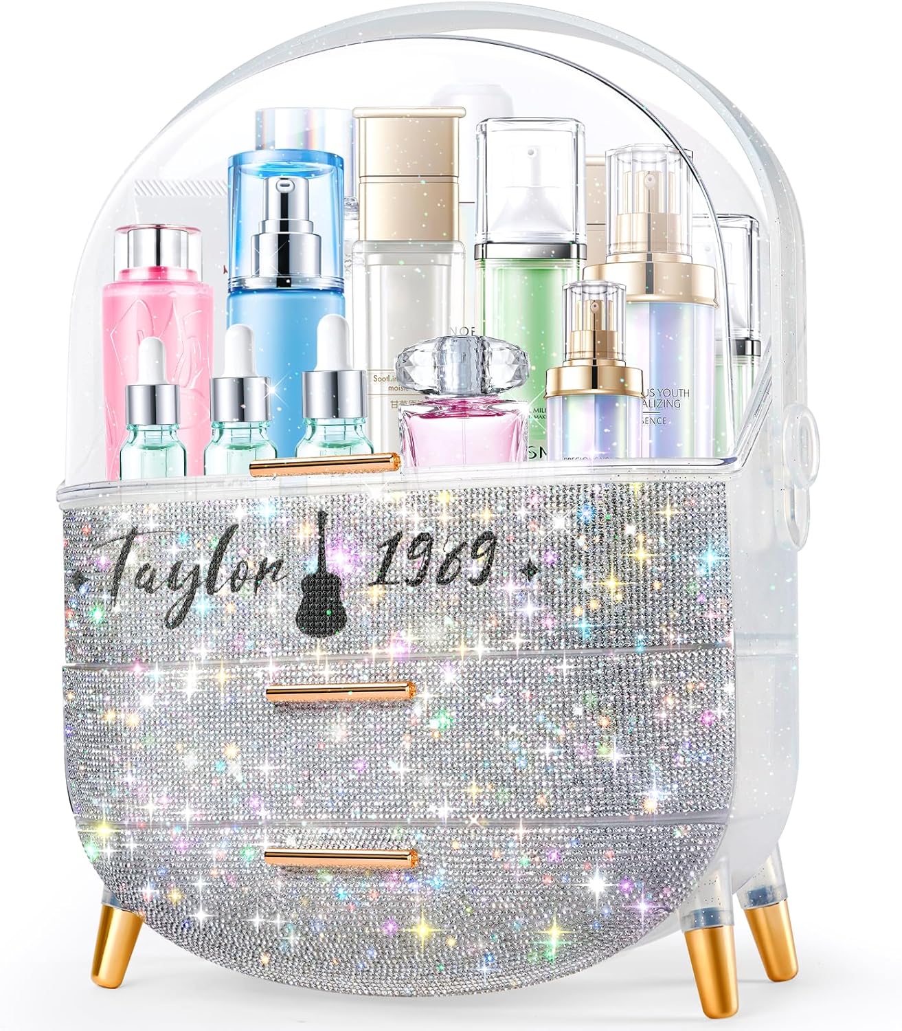 Teen Girls Makeup Organizer with Clear Compartment and Drawers