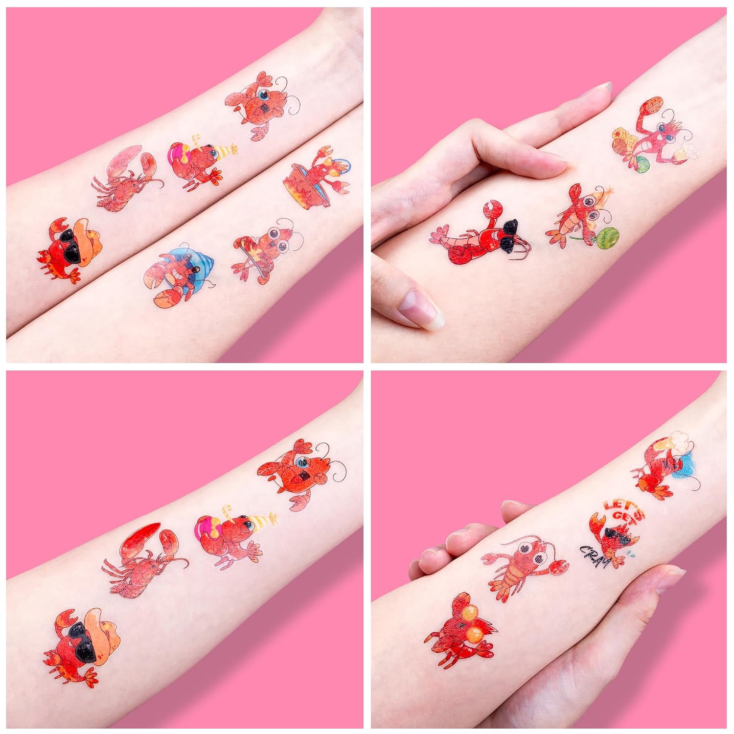 96 PCS Crawfish Themed Temporary Tattoos for Kids