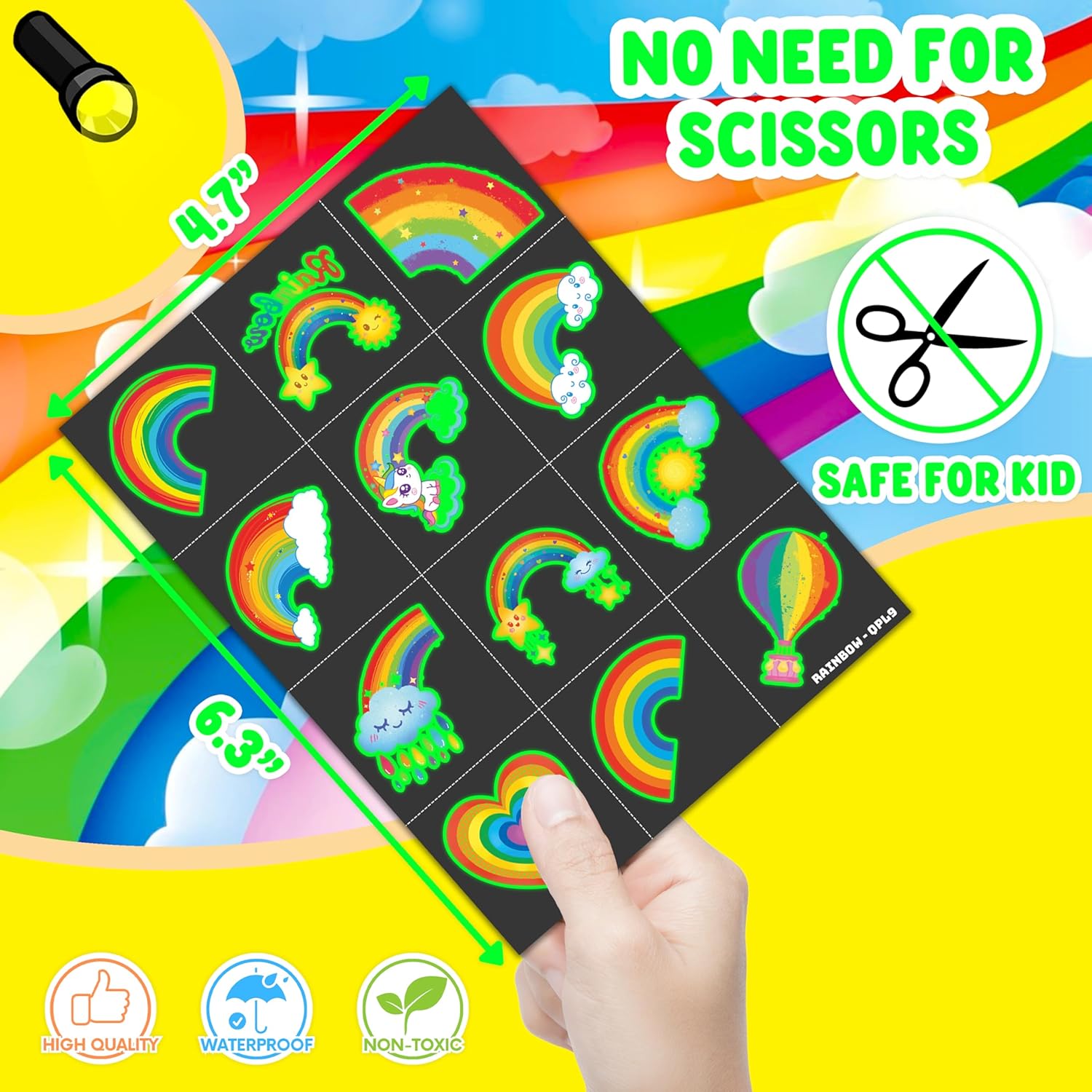 96 PCS Rainbow Pastel Temporary Tattoos for Kids 1