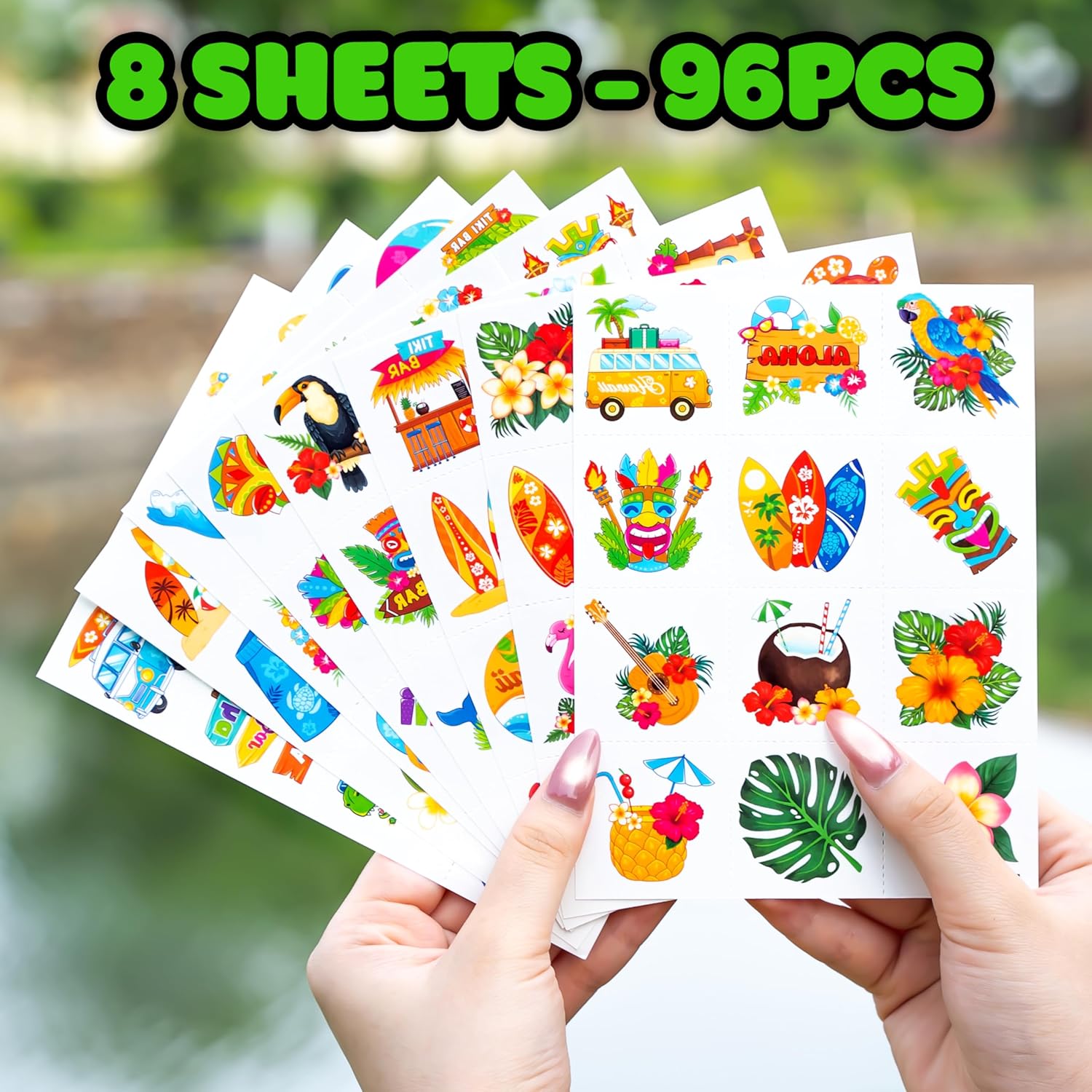 96 PCS Hawaiian Luau Temporary Tattoos for Kids