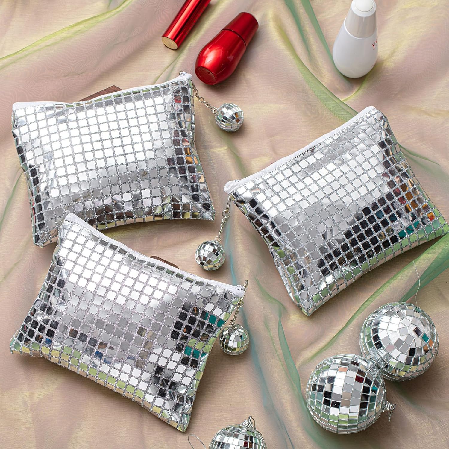 12 Pack Glitter Sequin Makeup Bags with Zipper for Parties