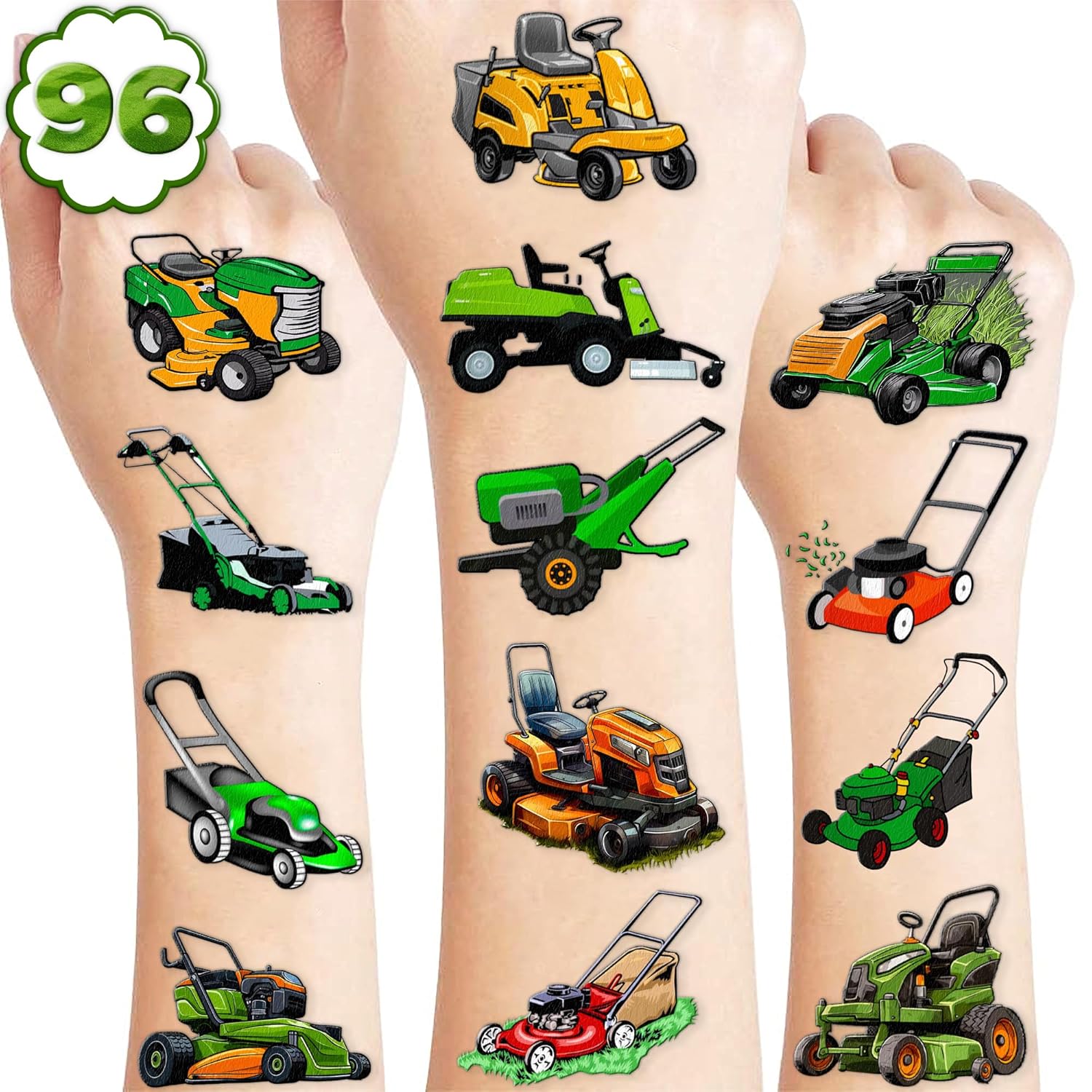 100 PCS Lawn Mower Temporary Tattoos for Kids