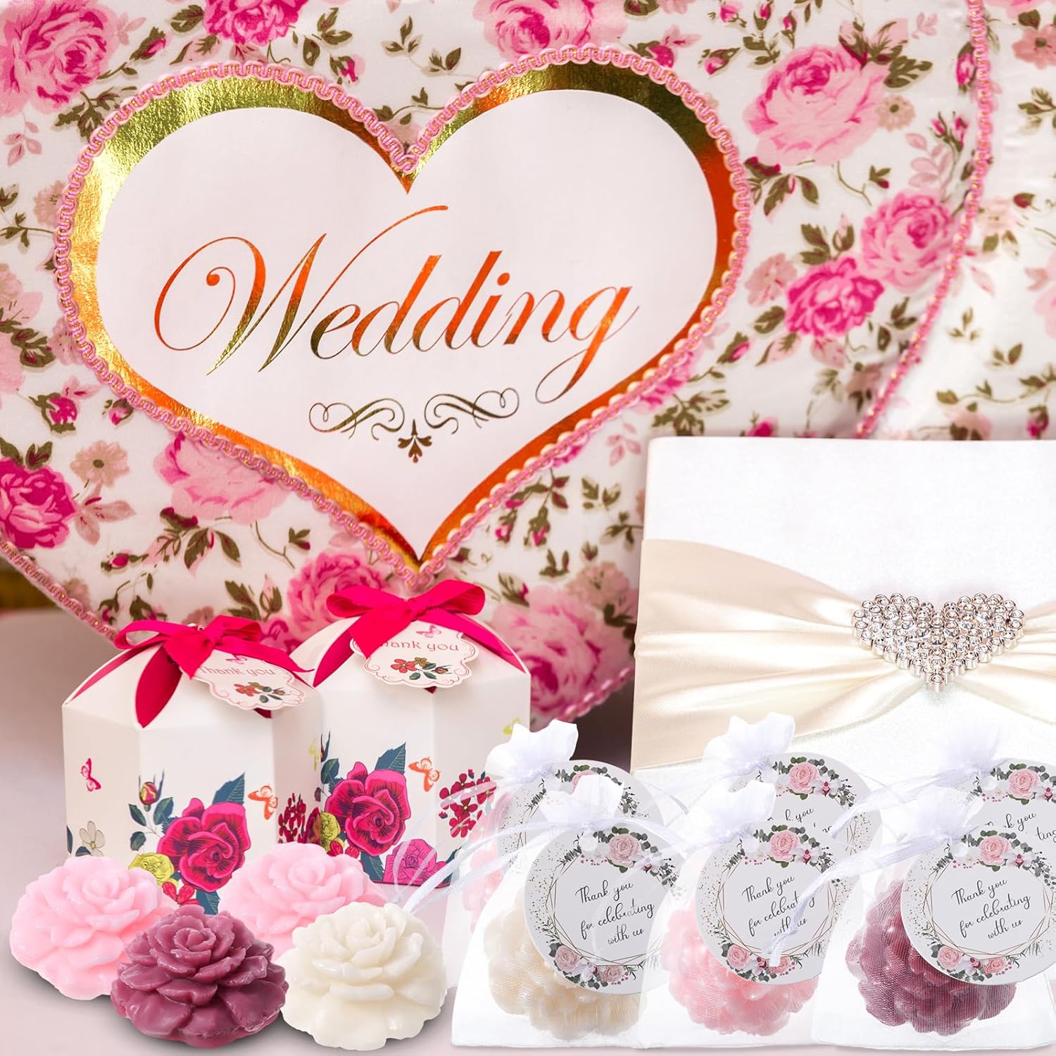 Demissle 24 Piece Rose Flower Soap Gift Favor Set