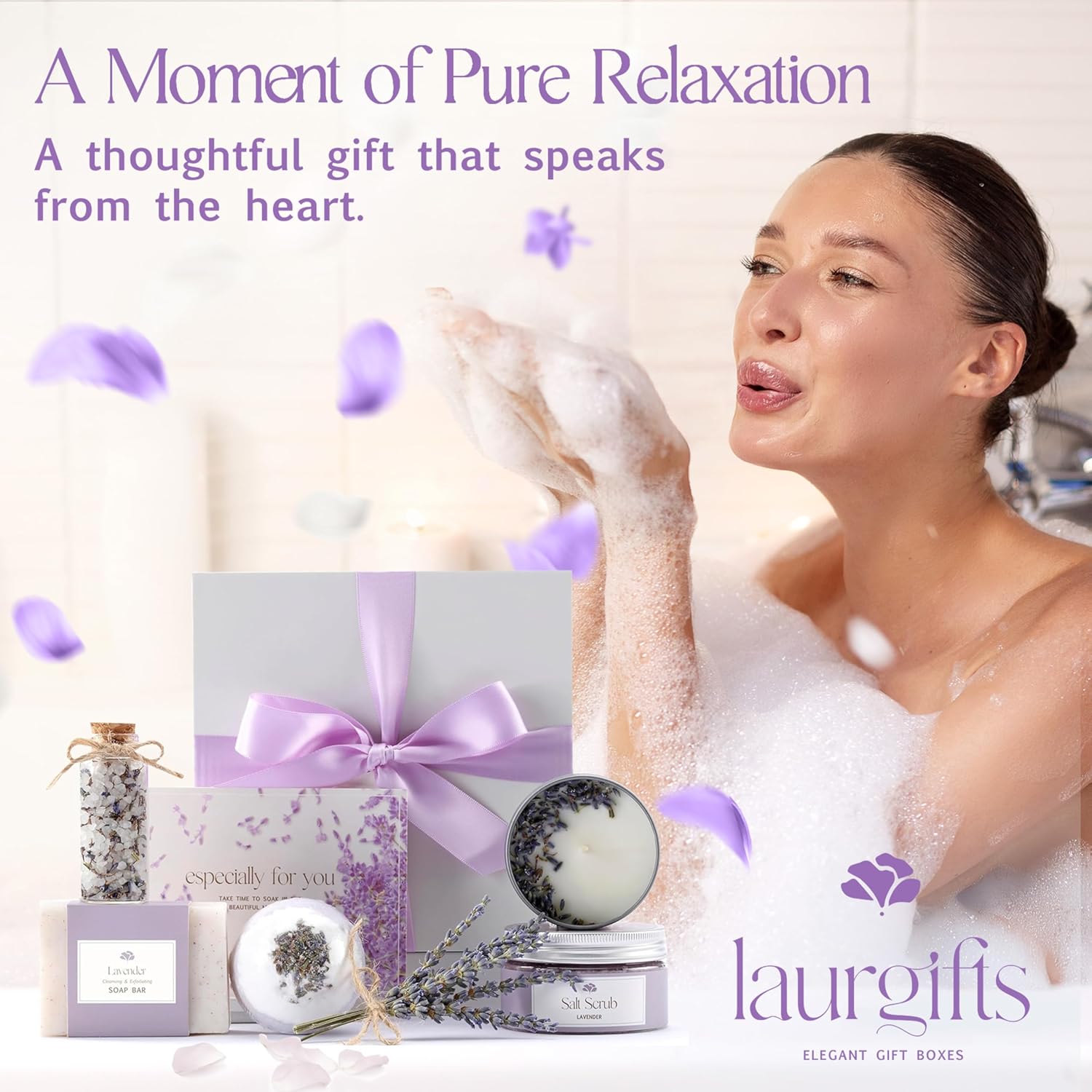 Lavender Spa Gift Basket for Women Elegant Self Care Kit