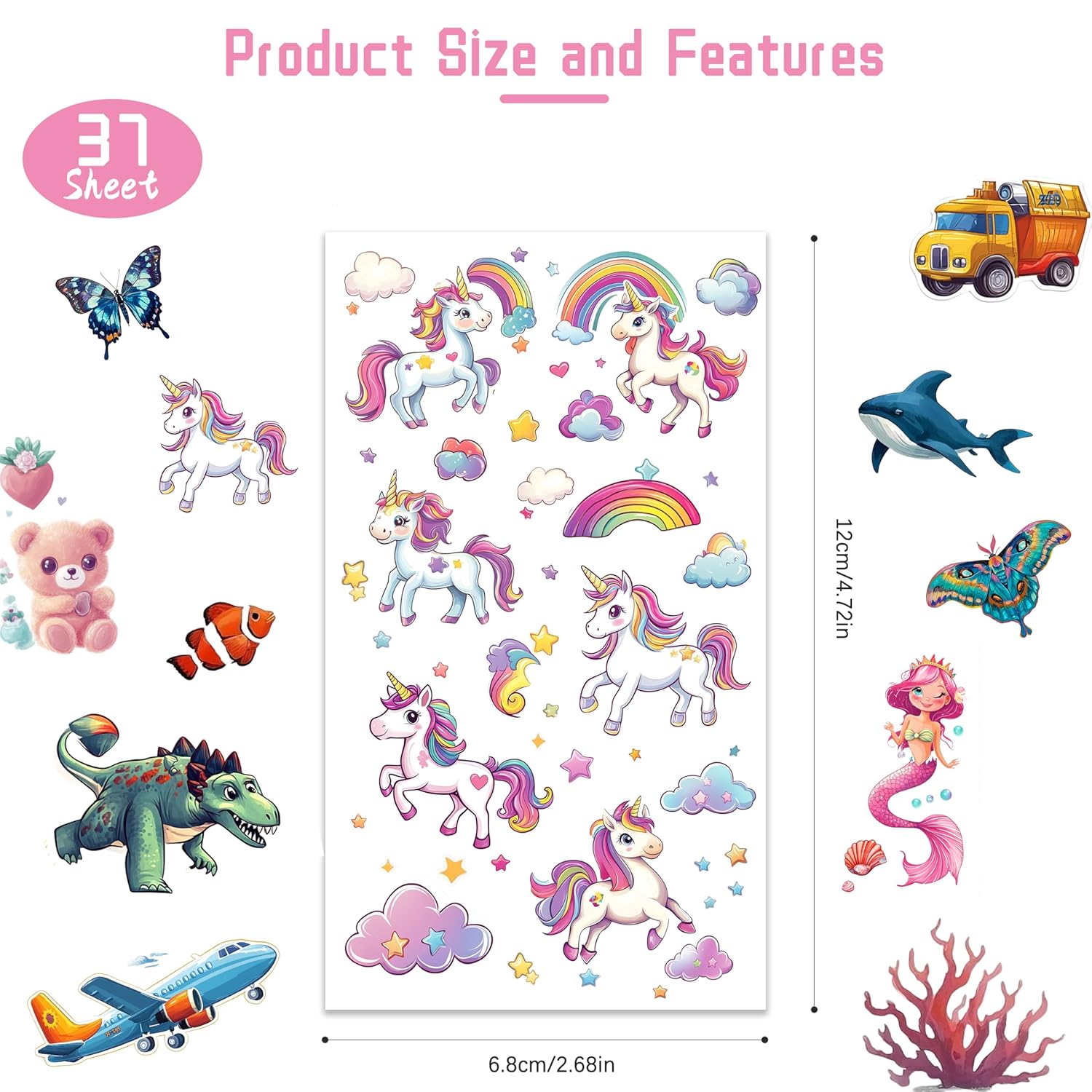 Keikihipa 350 Temporary Tattoos for Kids Set