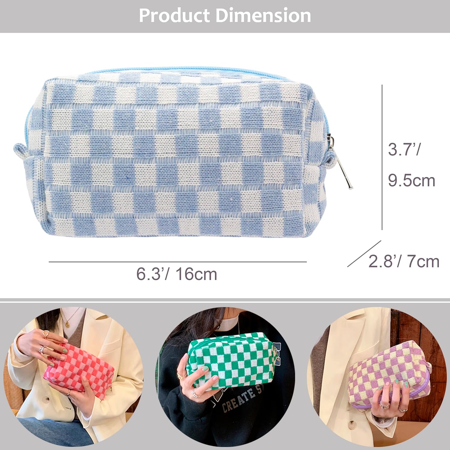 PAZIMIIK Checkered Cosmetic Bag Set for Travel 6PCS Blue