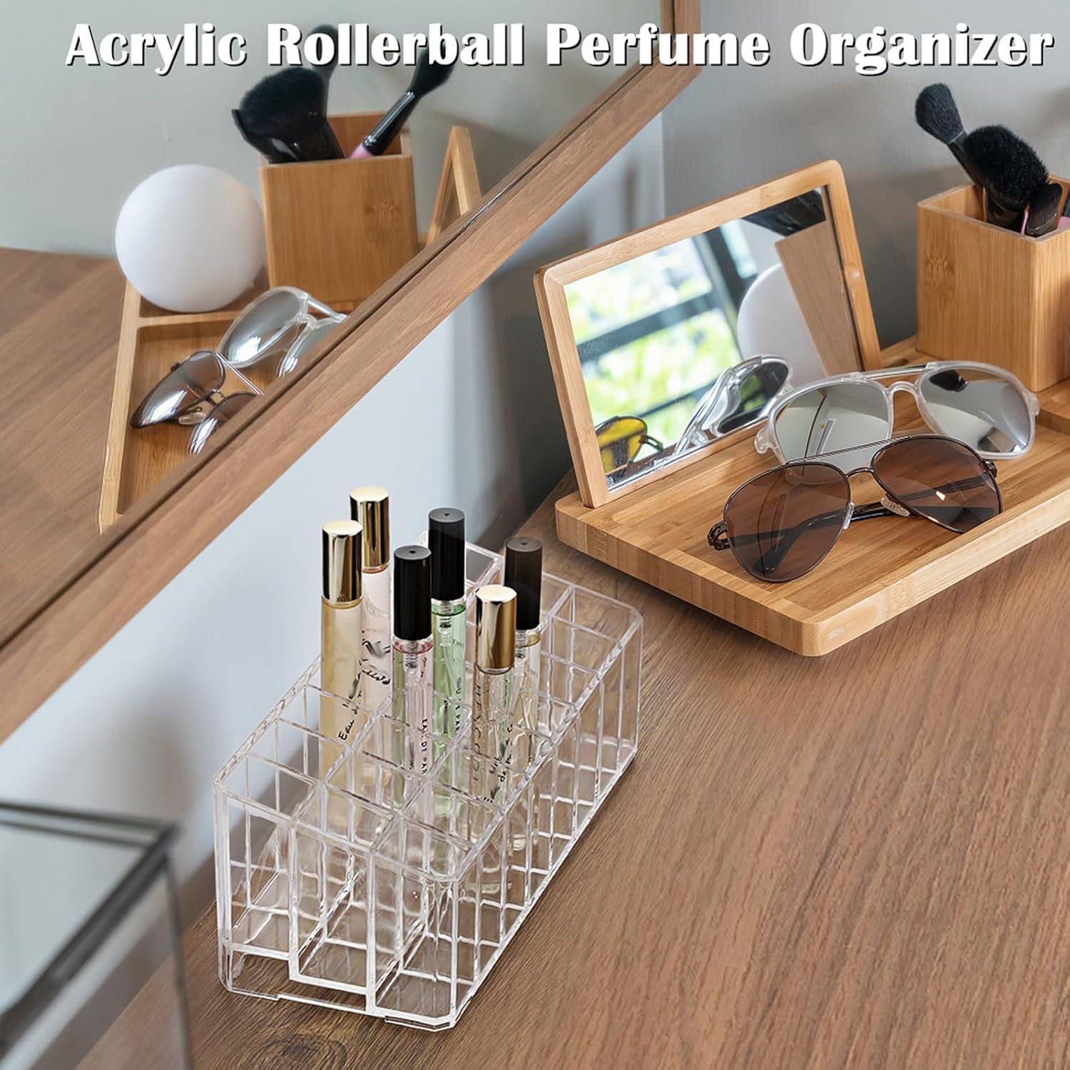 ELLDOO Rollerball Perfume Organizer 24 Space Clear Acrylic Display Case