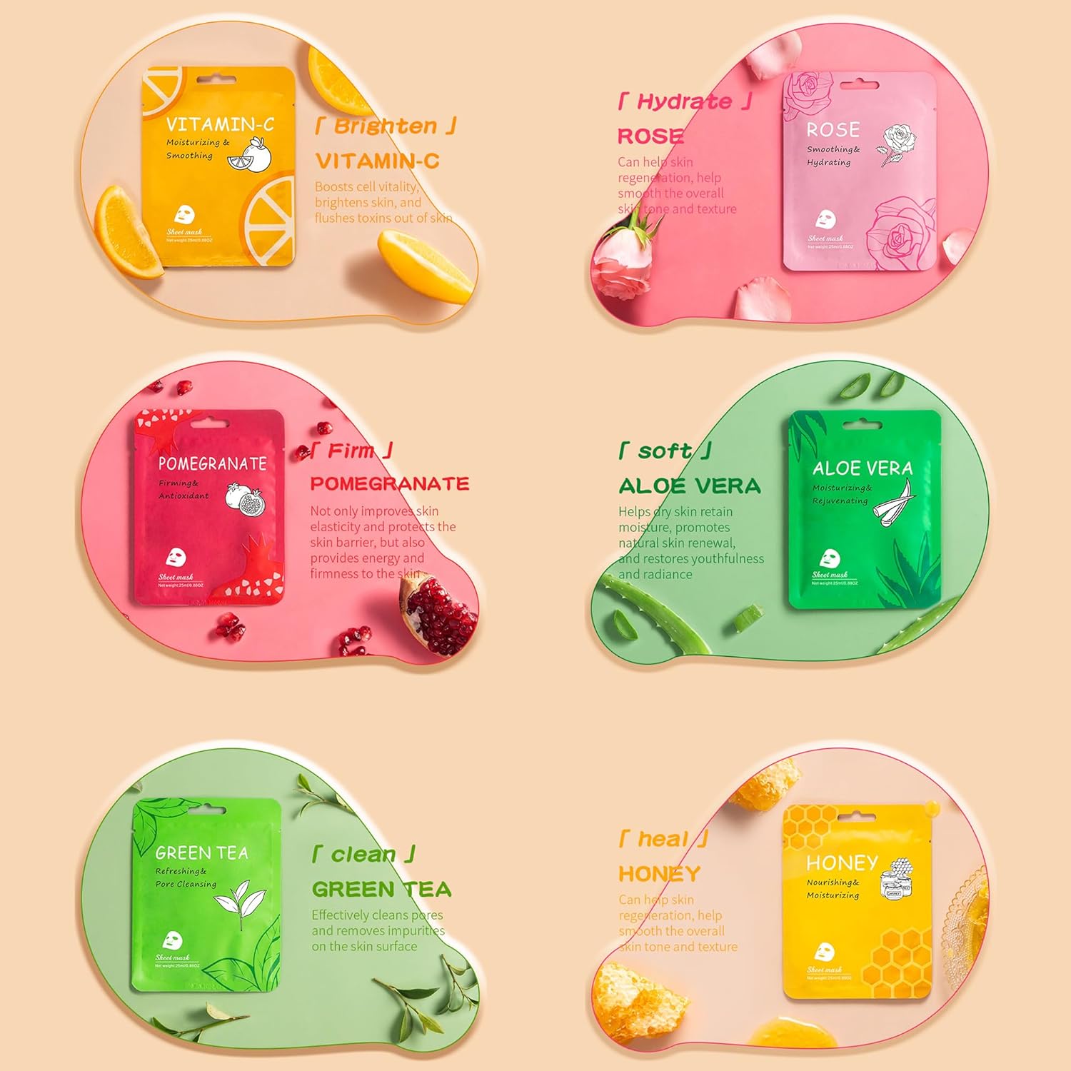 18 Pack Collagen Face Masks for Hydration and Skin Care