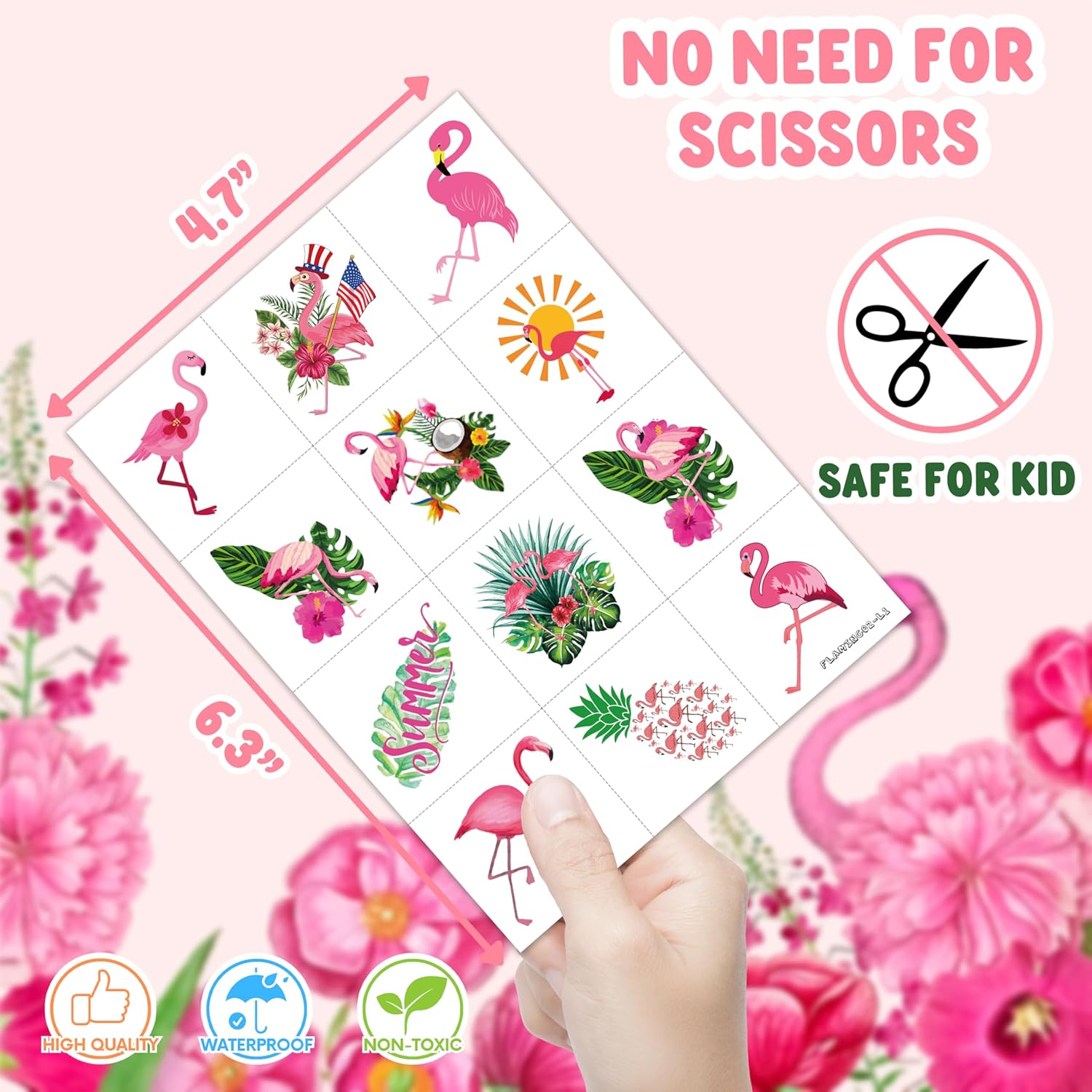 96 PCS Flamingo Temporary Sticker Decor