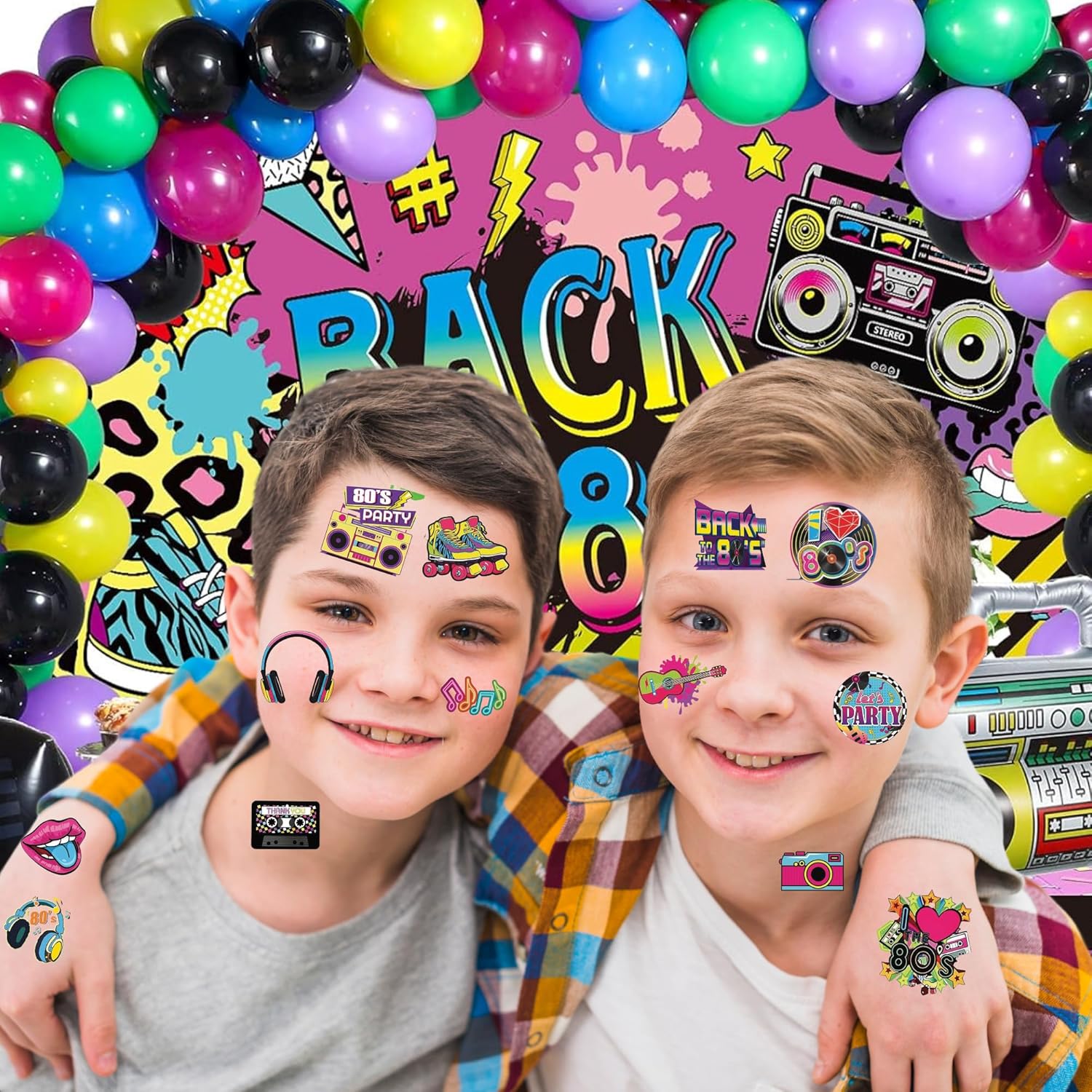 53 PCS 80s Temporary Tattoos Retro Party Decorations