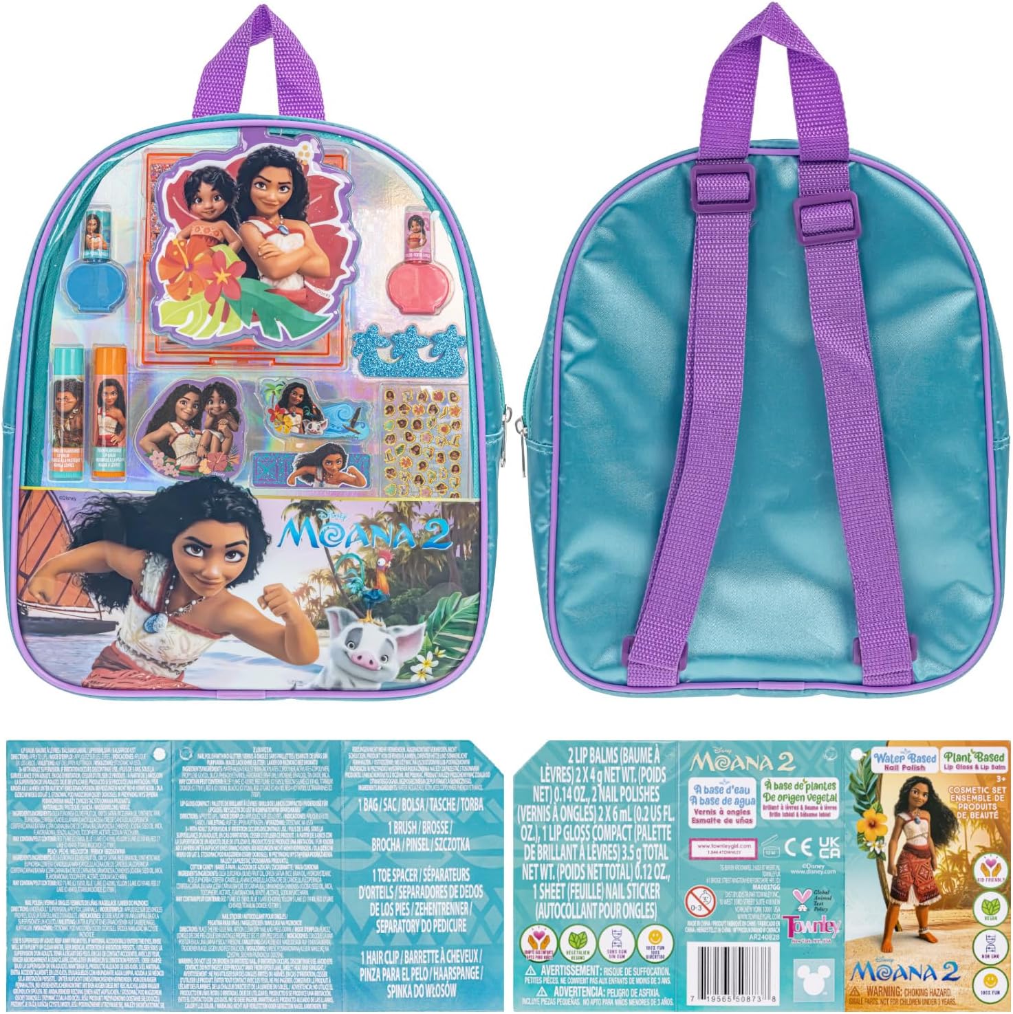Townley Girl Disney Moana 2 Makeup Filled Backpack Set