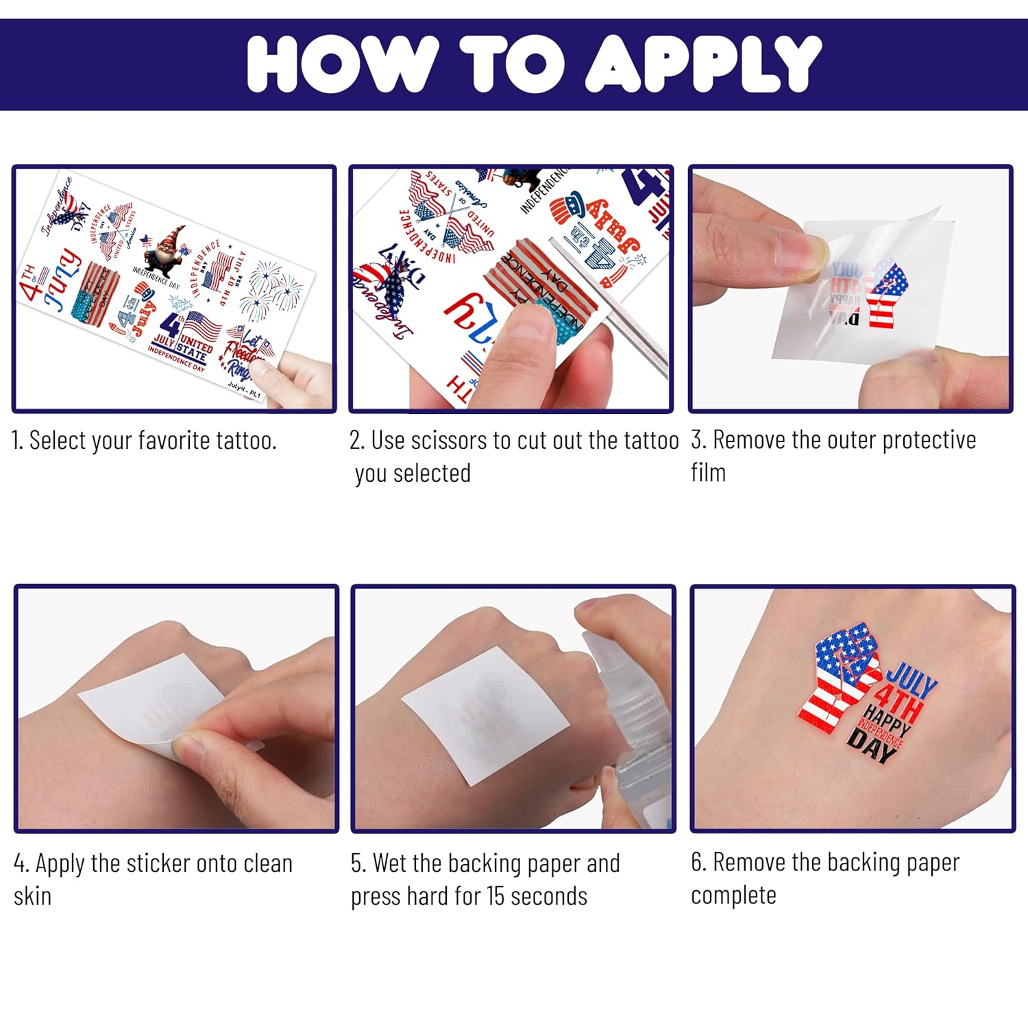 100 PCS 4th of July Temporary Tattoos for Parties and Kids