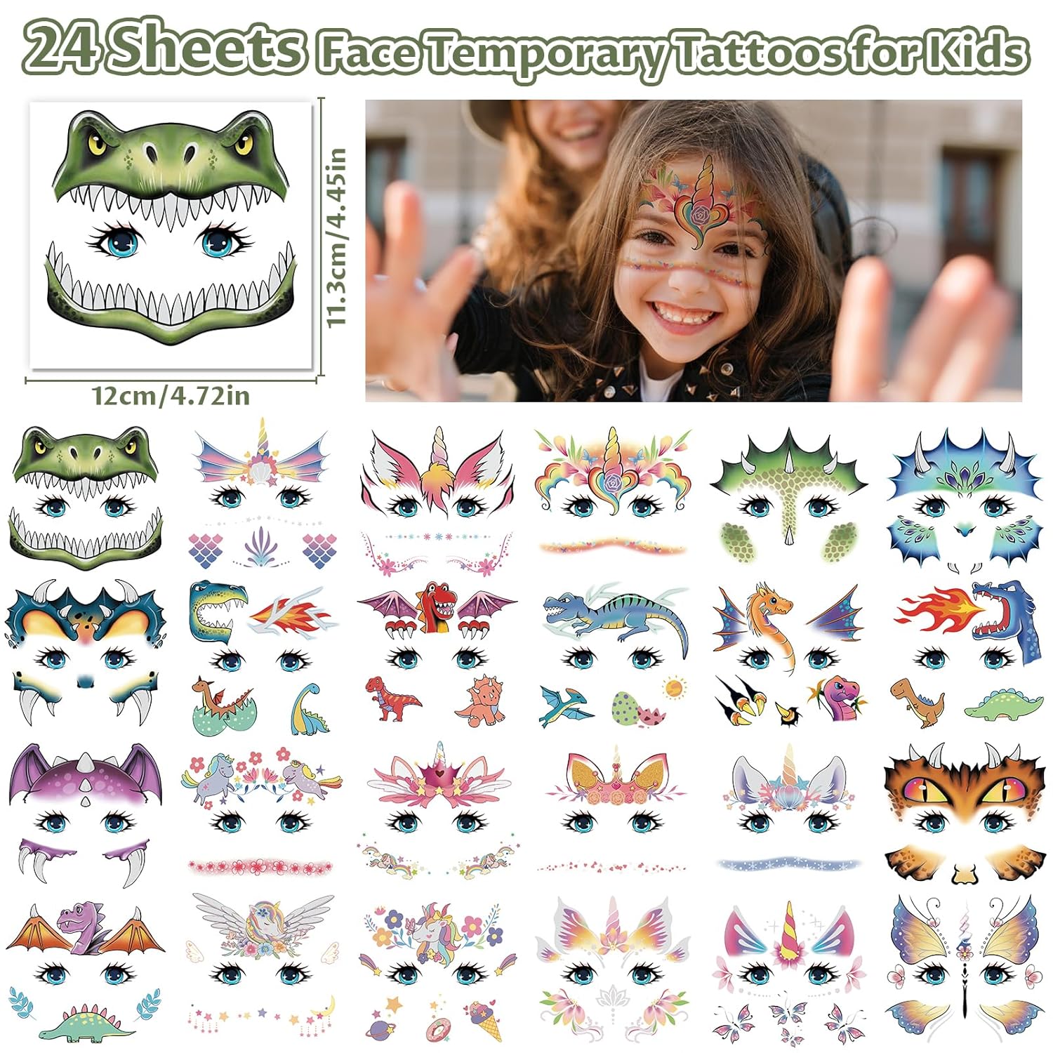 Partywind 24 Styles Face Temporary Tattoos for Kids