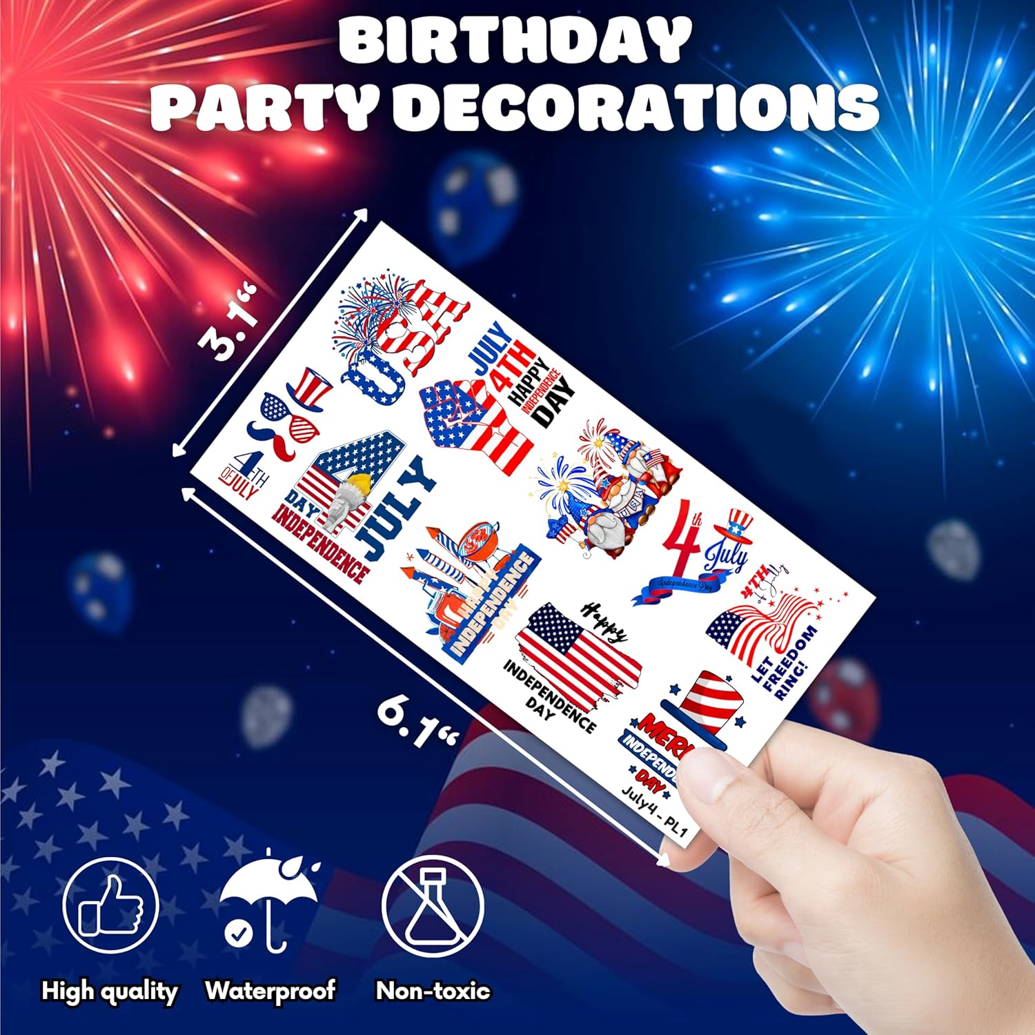 100 PCS 4th of July Temporary Tattoos for Parties and Kids