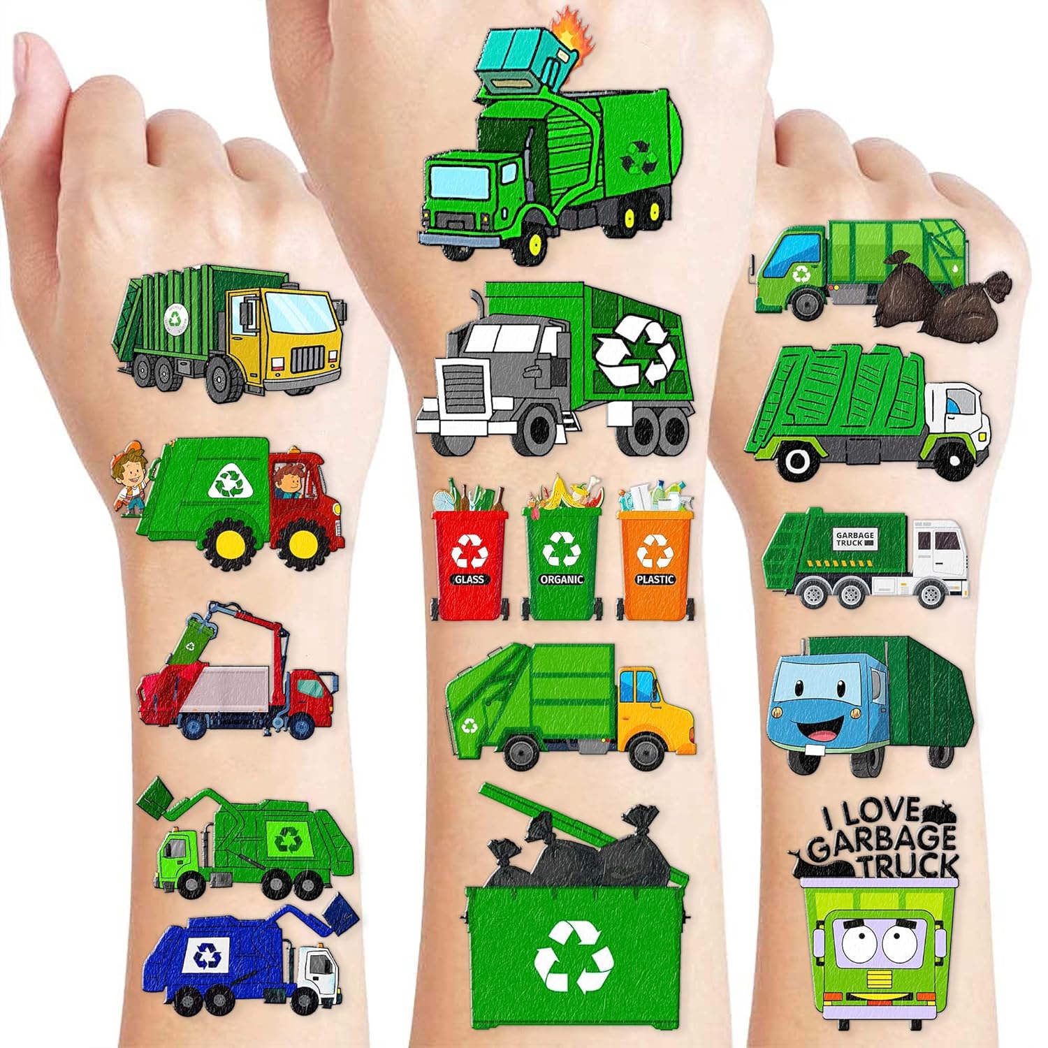 Garbage Truck Temporary Tattoos for Kids 96PCS Set