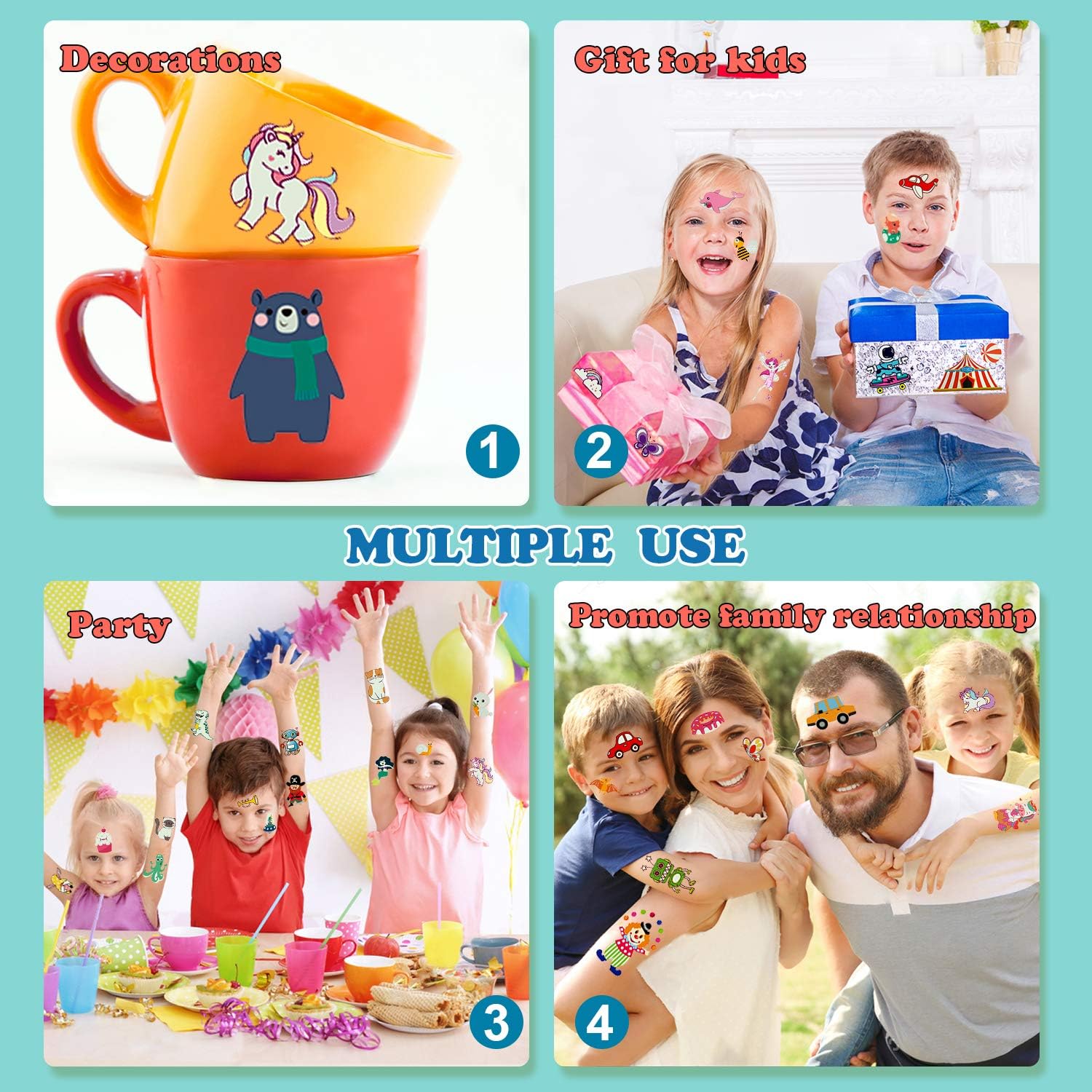 Partywind 380 Styles Luminous Temporary Tattoos for Kids