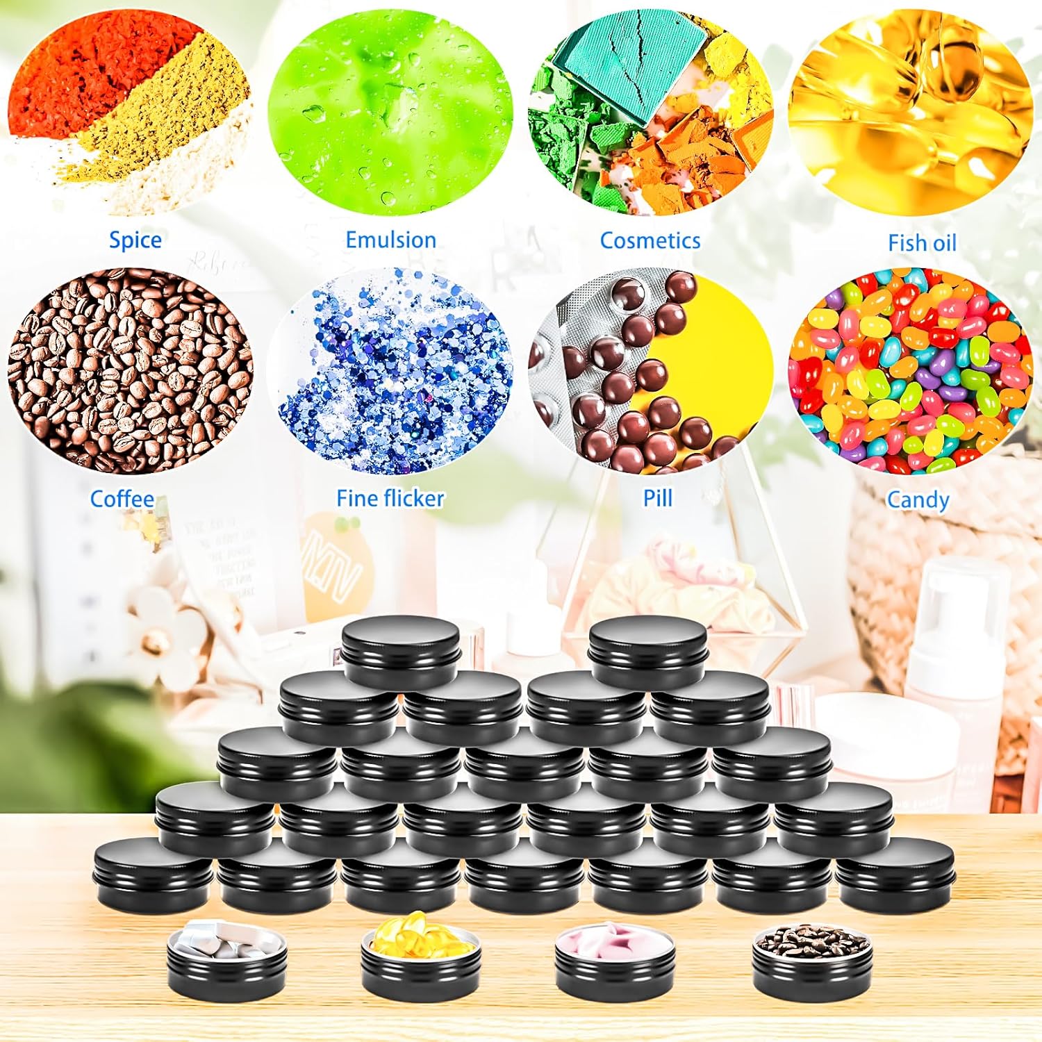 MotBach 24 Pack 1 Oz Metal Tin Jars with Screw Lid