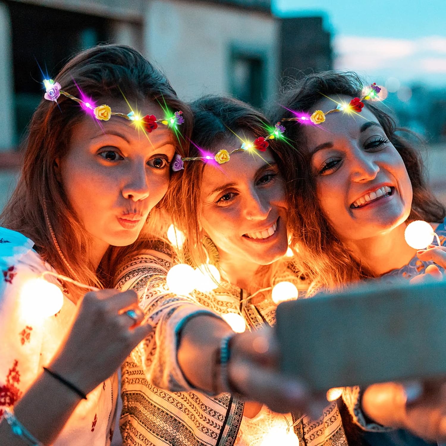 PTHTECHUS LED Flower Headband Crown 12 Pack
