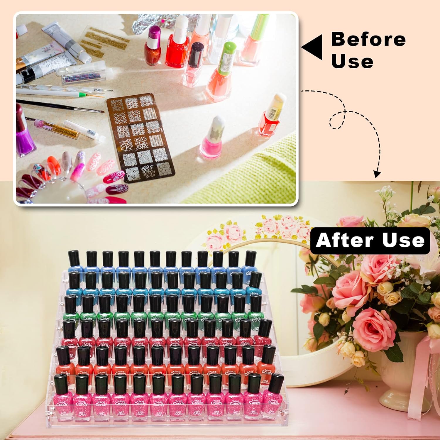 Acrylic Nail Polish Organizer Stand 6 Tier Holds 72 Bottles