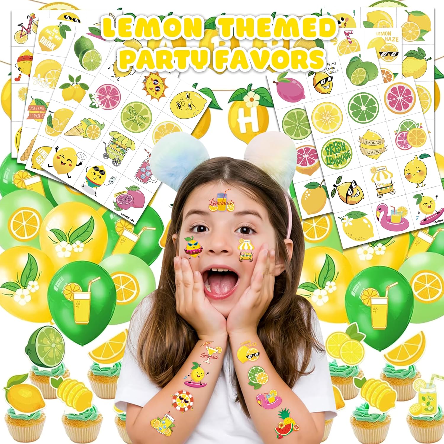 96 PCS Lemon Temporary Tattoos for Kids