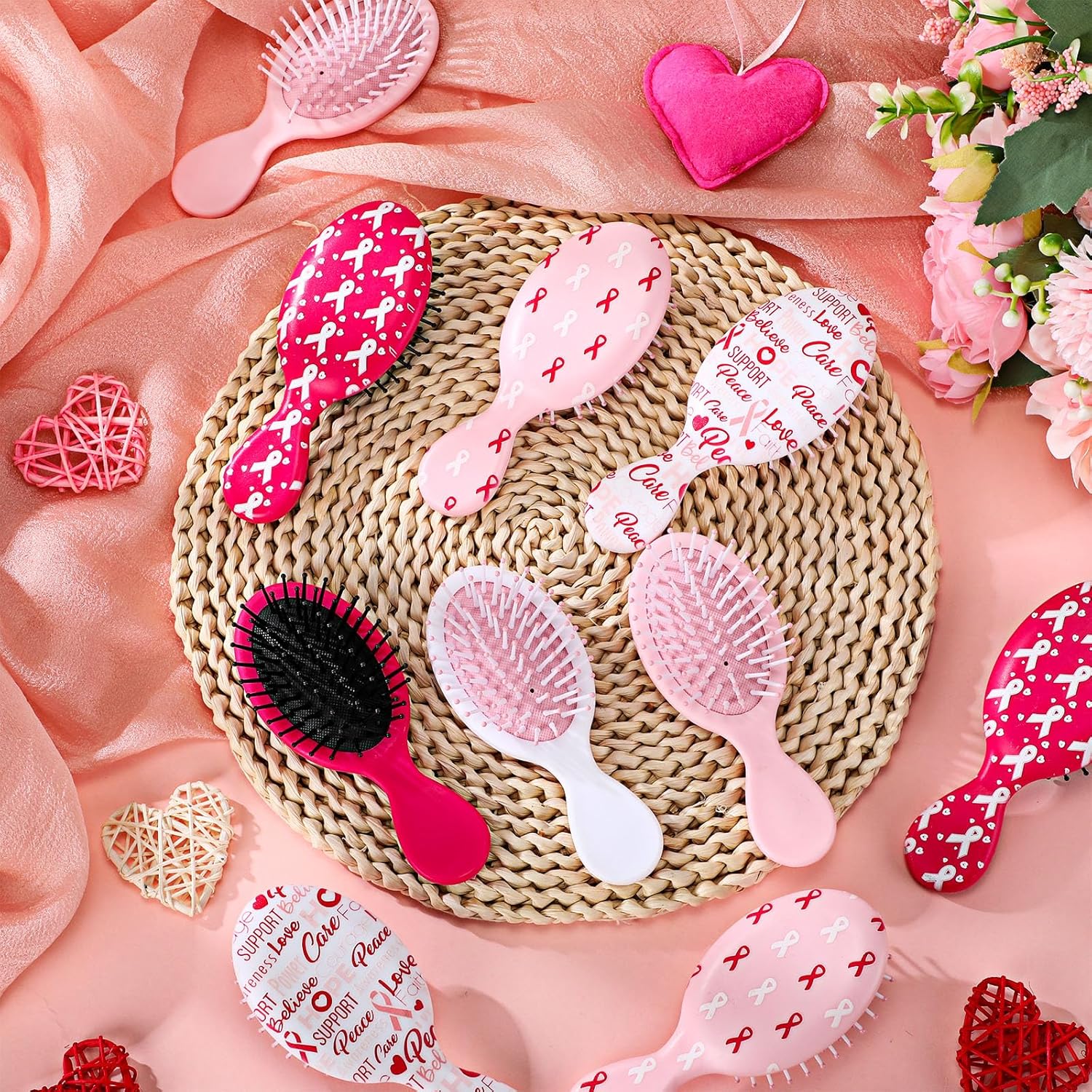 24 Piece Breast Cancer Awareness Gift Set with Pink Ribbon Hairbrush