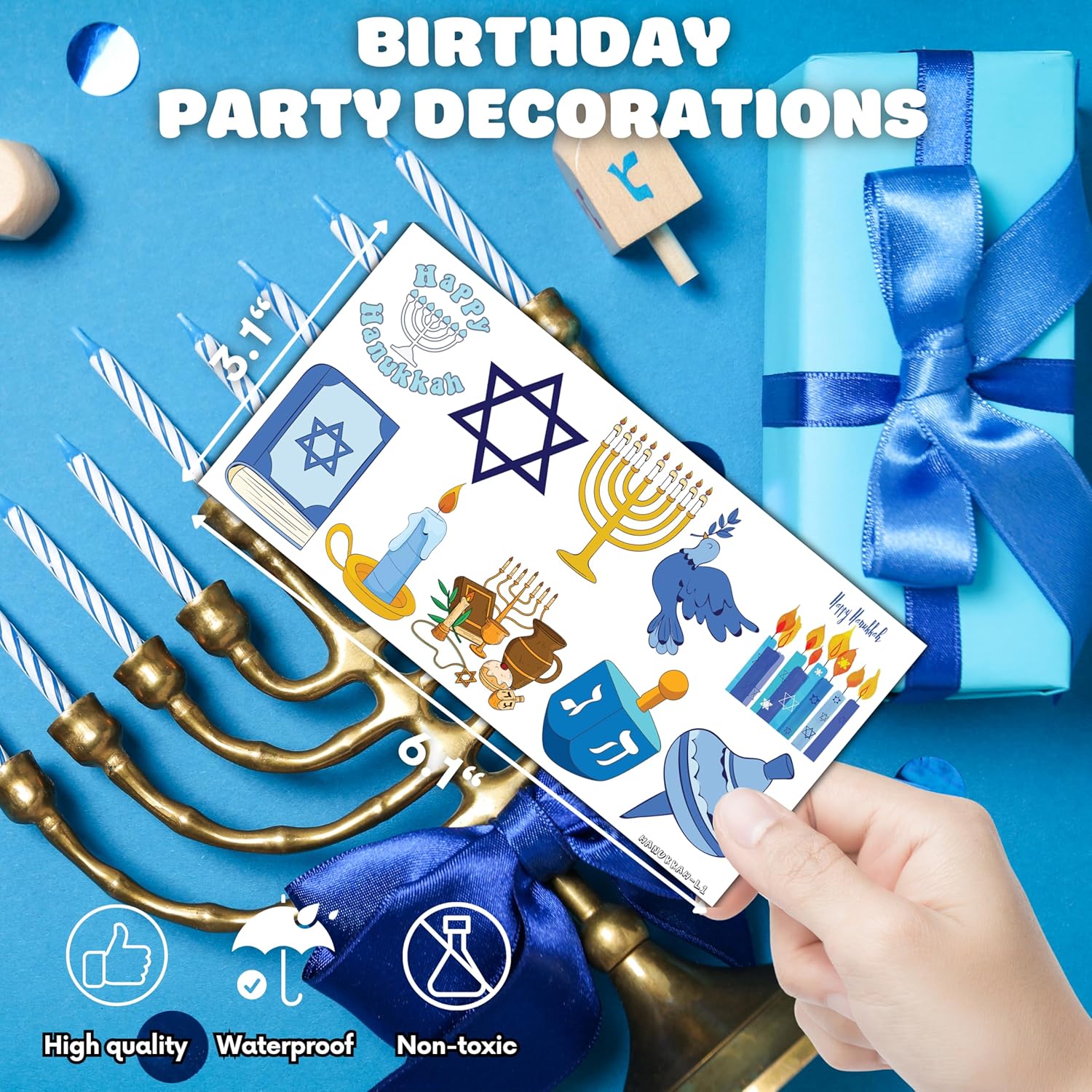 100 PCS Happy Hanukkah Temporary Tattoos Sticker