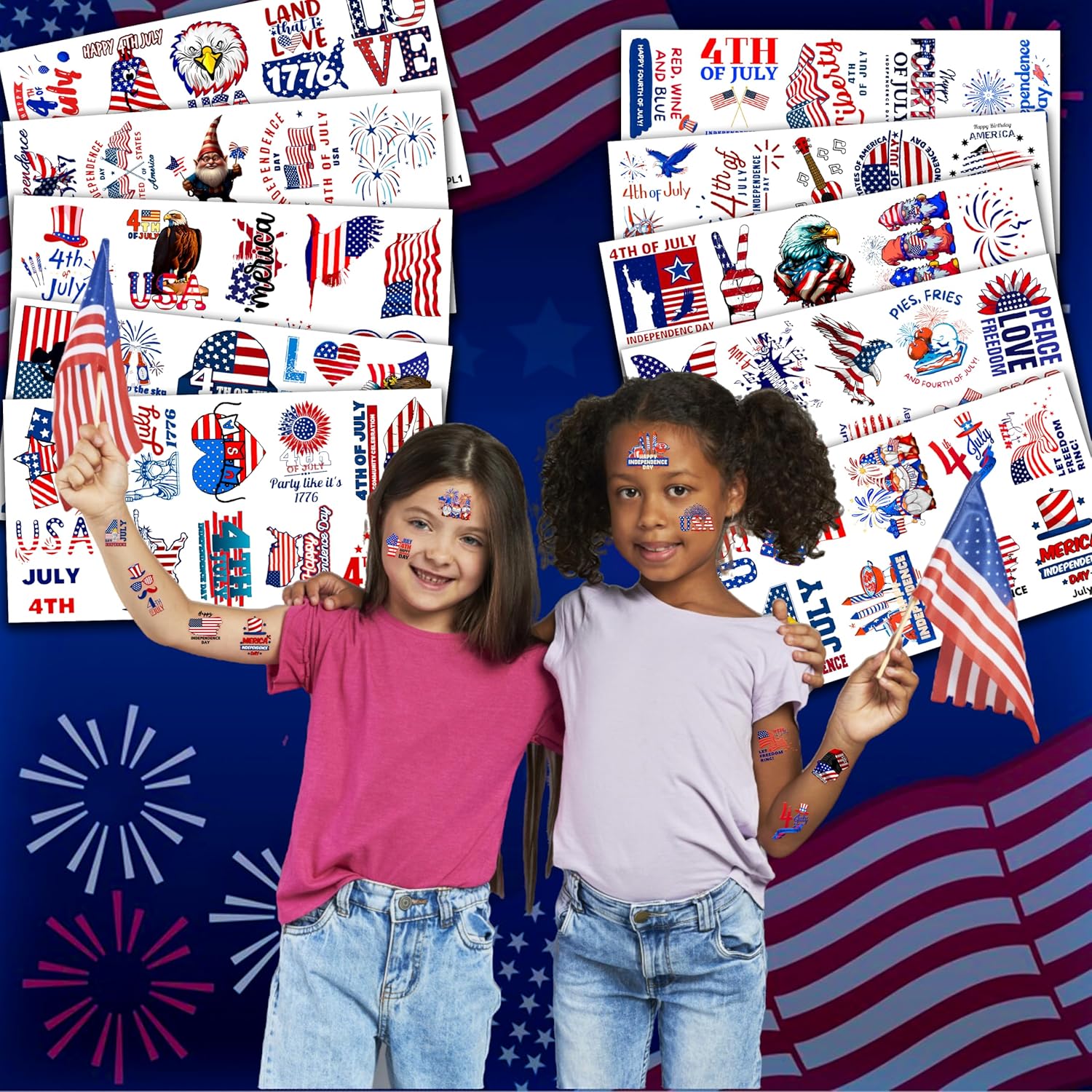 100 PCS 4th of July Temporary Tattoos for Parties and Kids