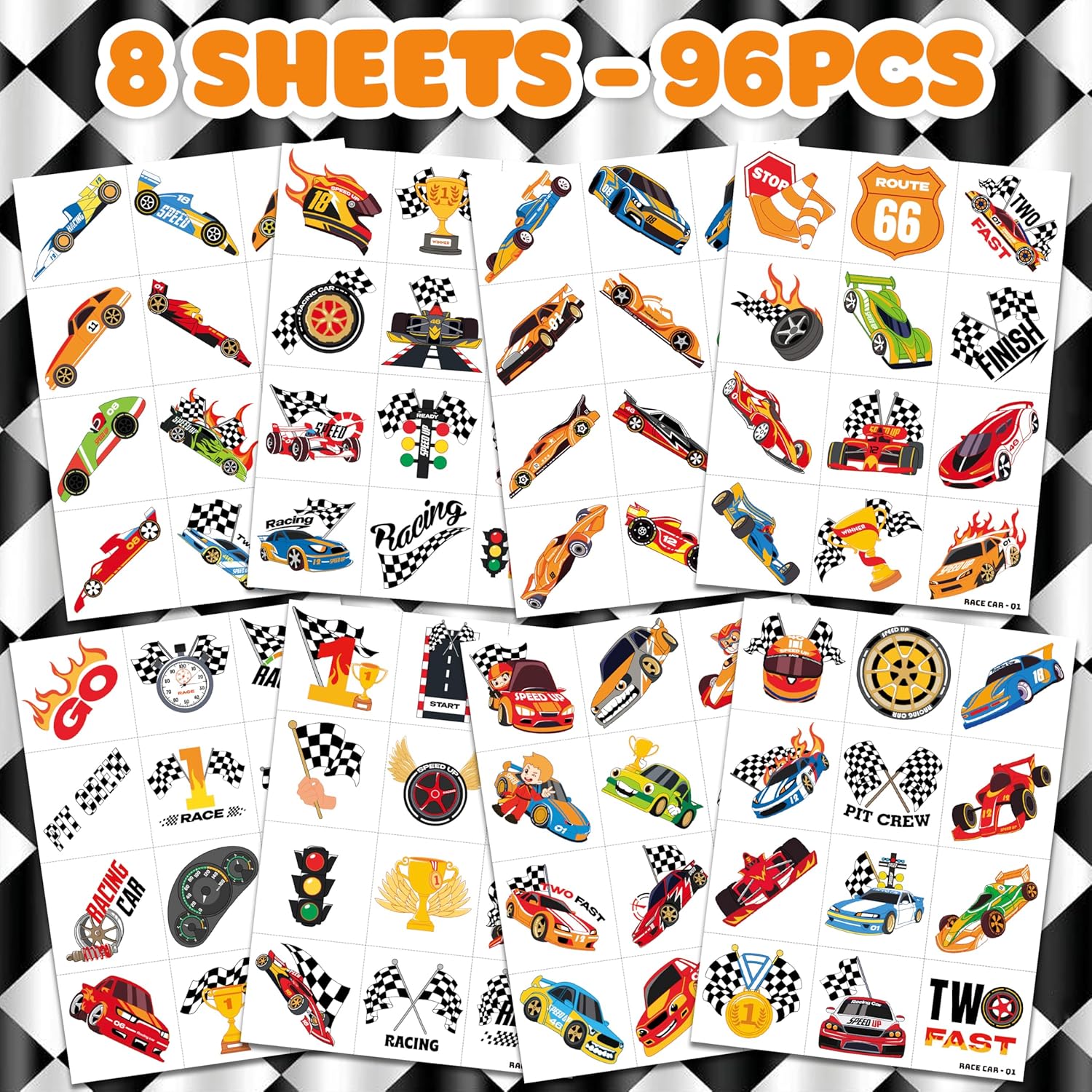 96 PCS Racing Car Temporary Tattoos for Kids