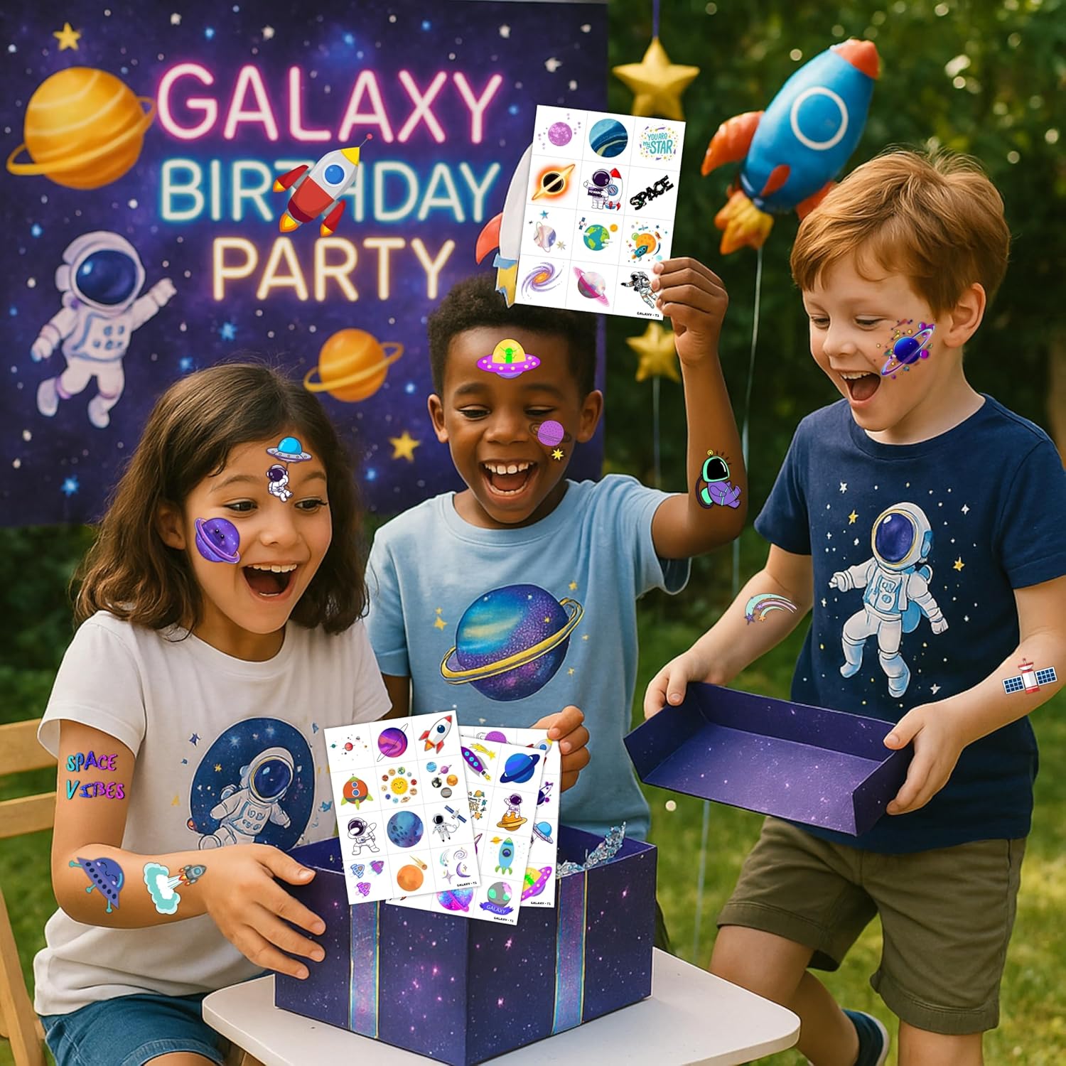 96PCS Galaxy Themed Temporary Tattoos for Kids - Space Party Supplies
