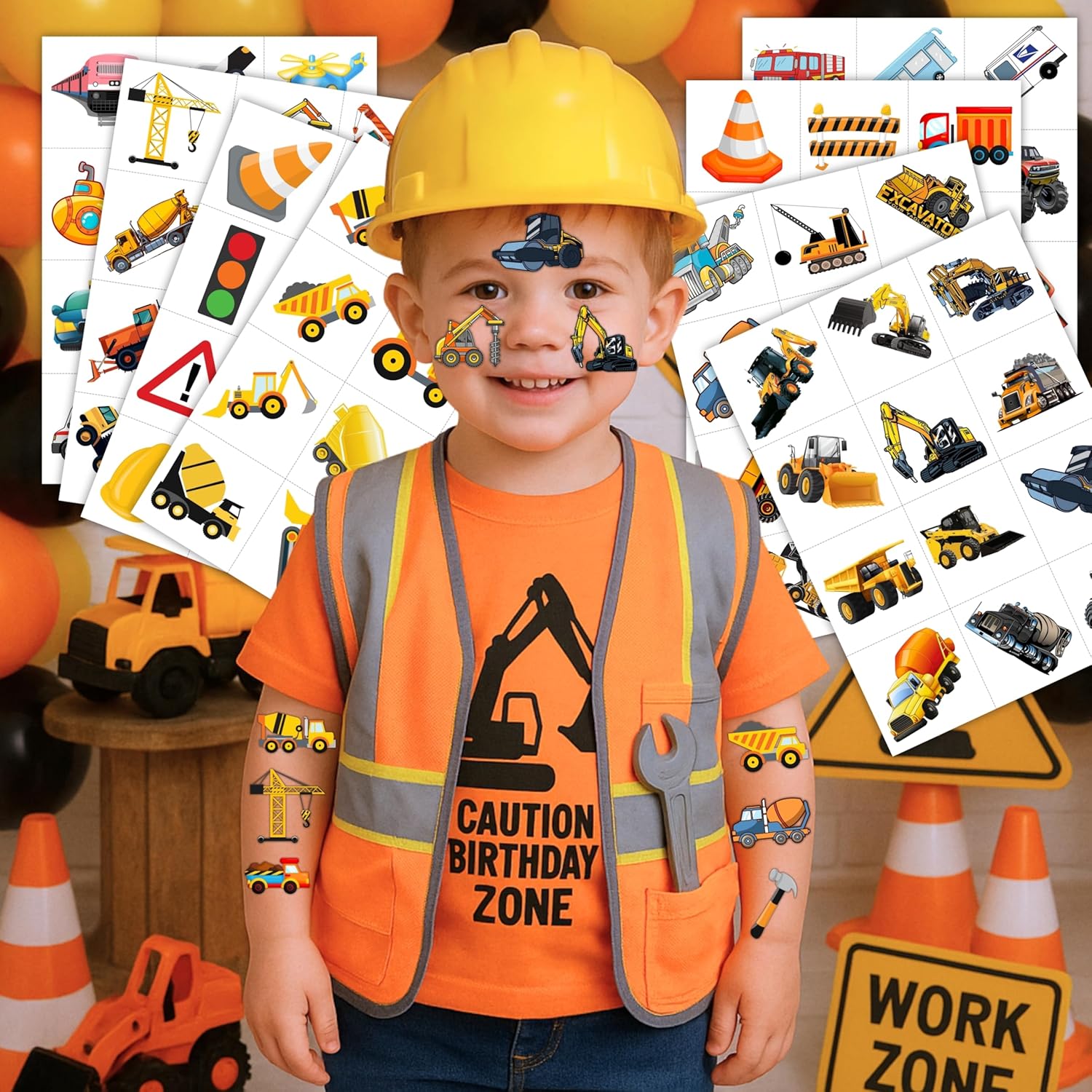 Construction Themed Temporary Tattoos for Kids 96PCS