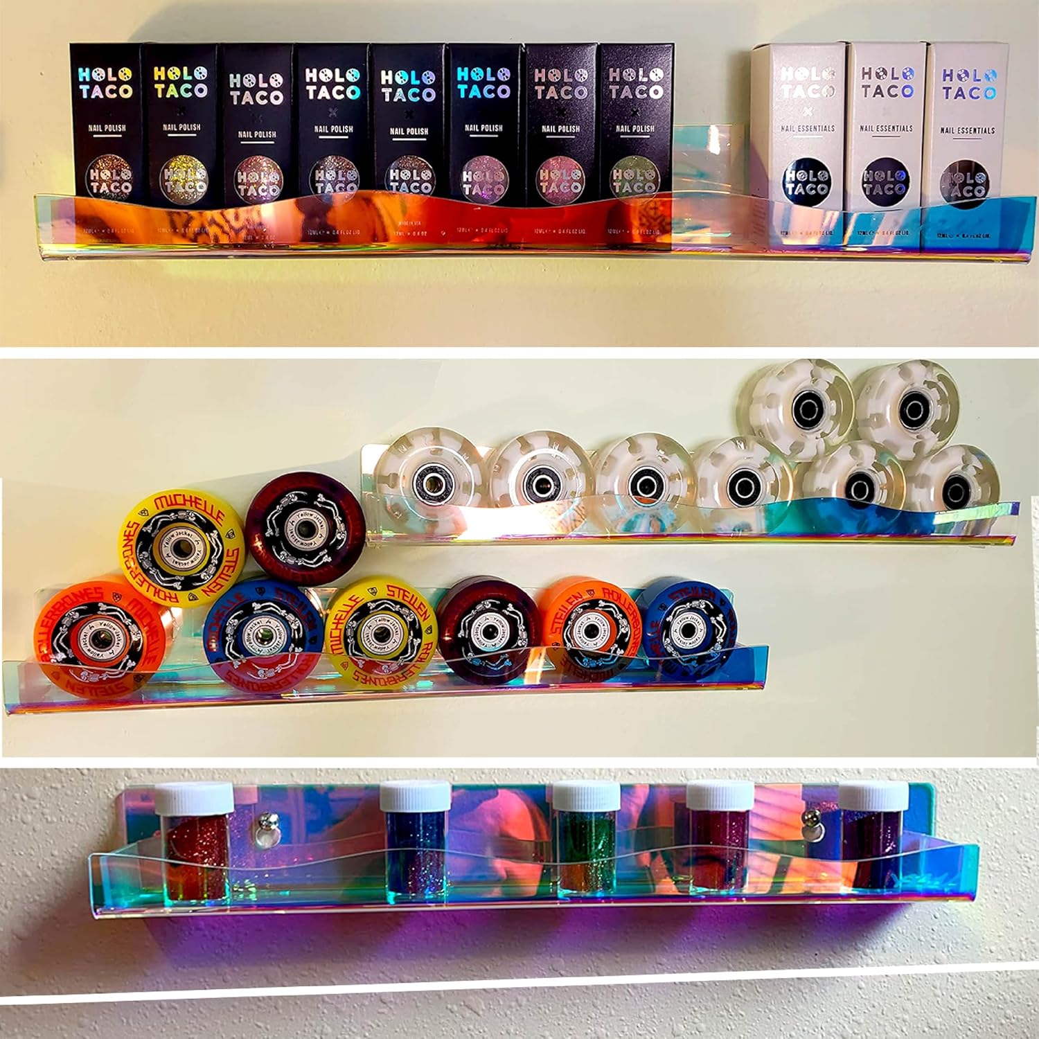 YMVV 15-Inch Wall Mounted Nail Polish Rack6 Pack Clear Rainbow Organizer