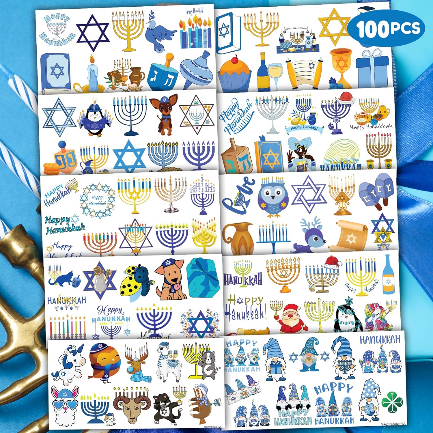 100 PCS Happy Hanukkah Temporary Tattoos Sticker