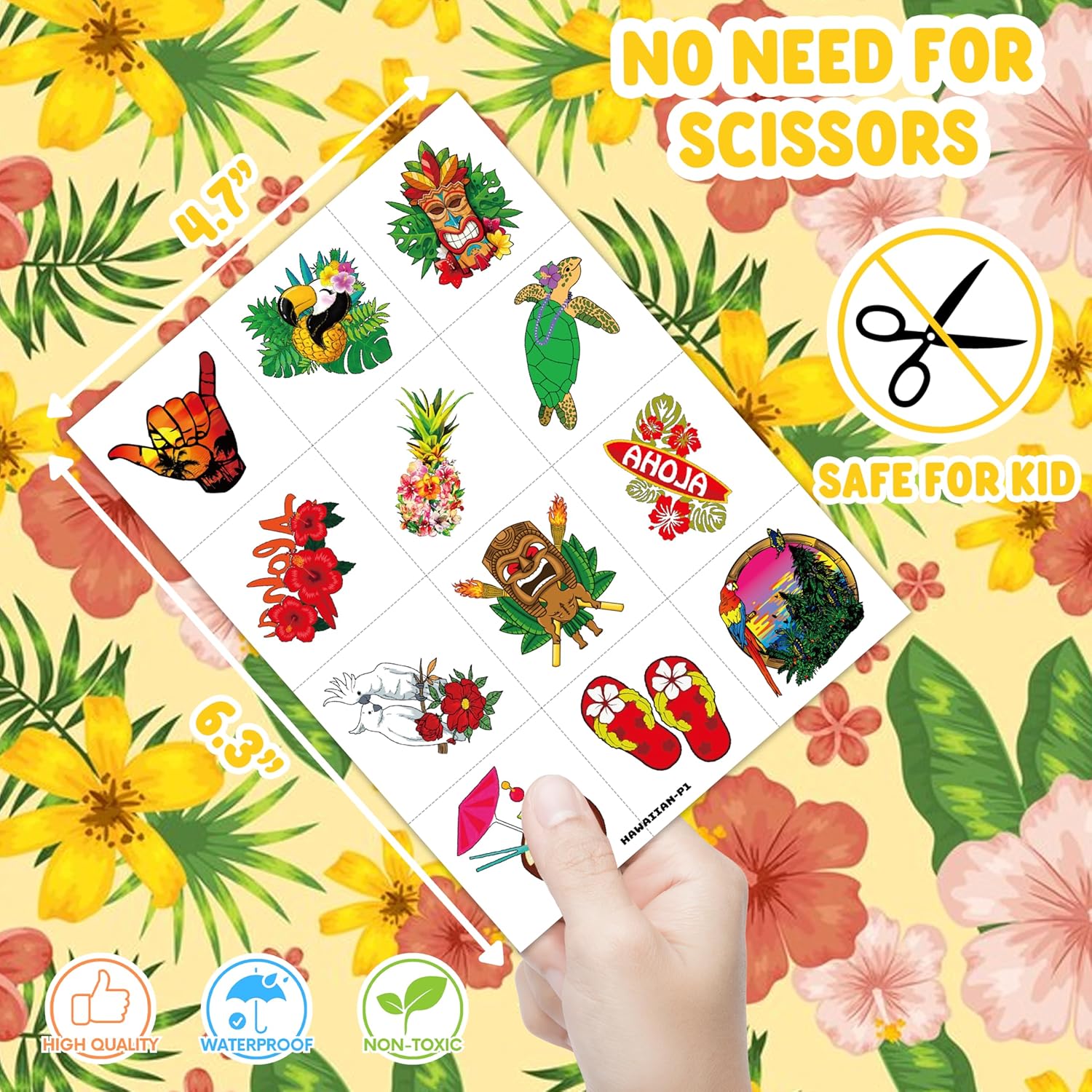 96 PCS Hawaiian Pre-Cut Temporary Tattoos Party Decorations