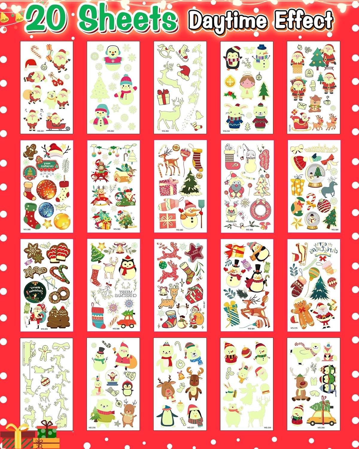 260 Styles Luminous Christmas Temporary Tattoos for Kids
