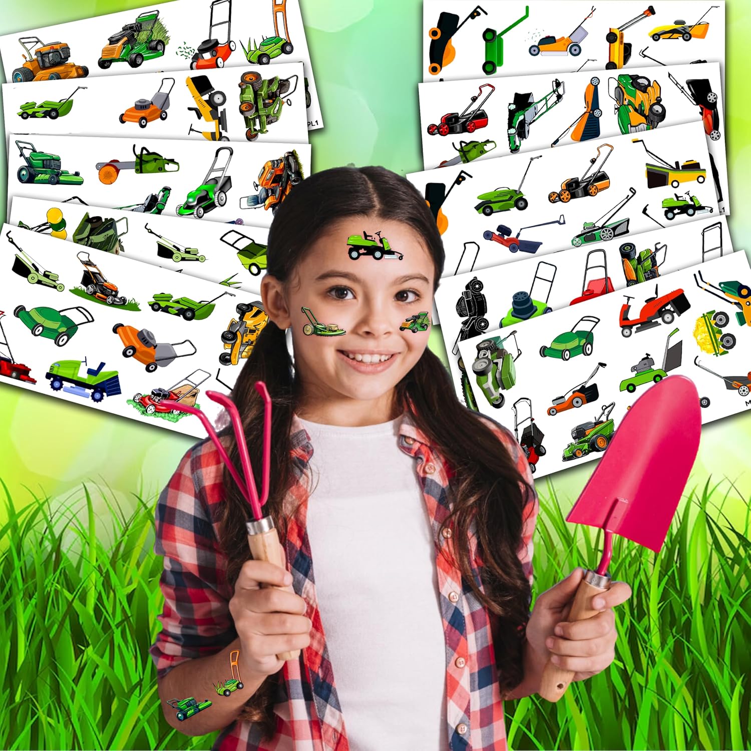 100 PCS Lawn Mower Temporary Tattoos for Kids