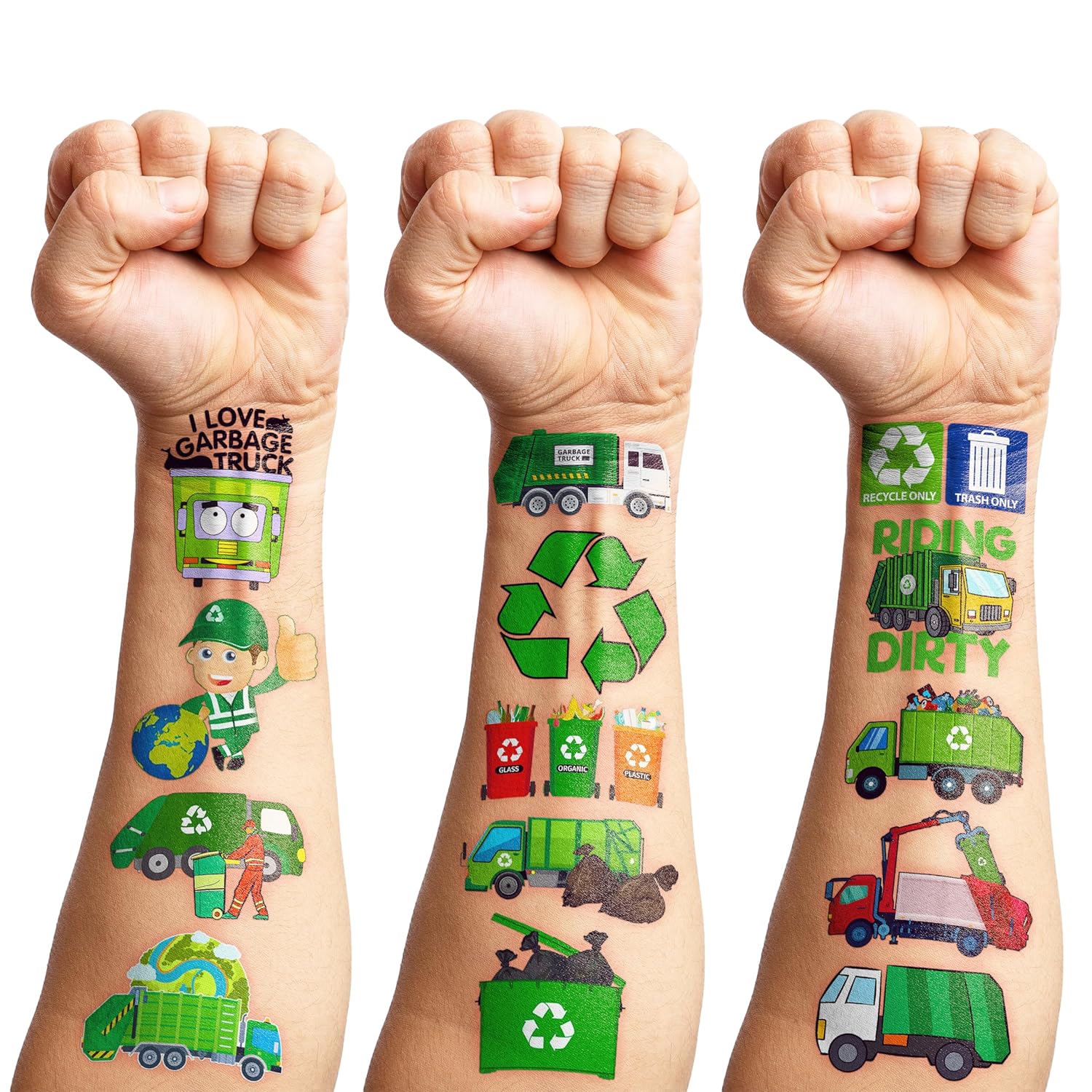 Garbage Truck Temporary Tattoos for Kids 96PCS Set