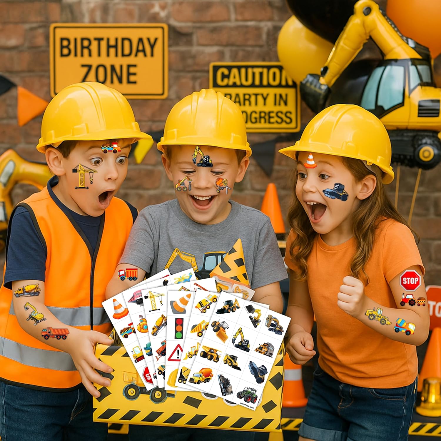 Construction Themed Temporary Tattoos for Kids 96PCS