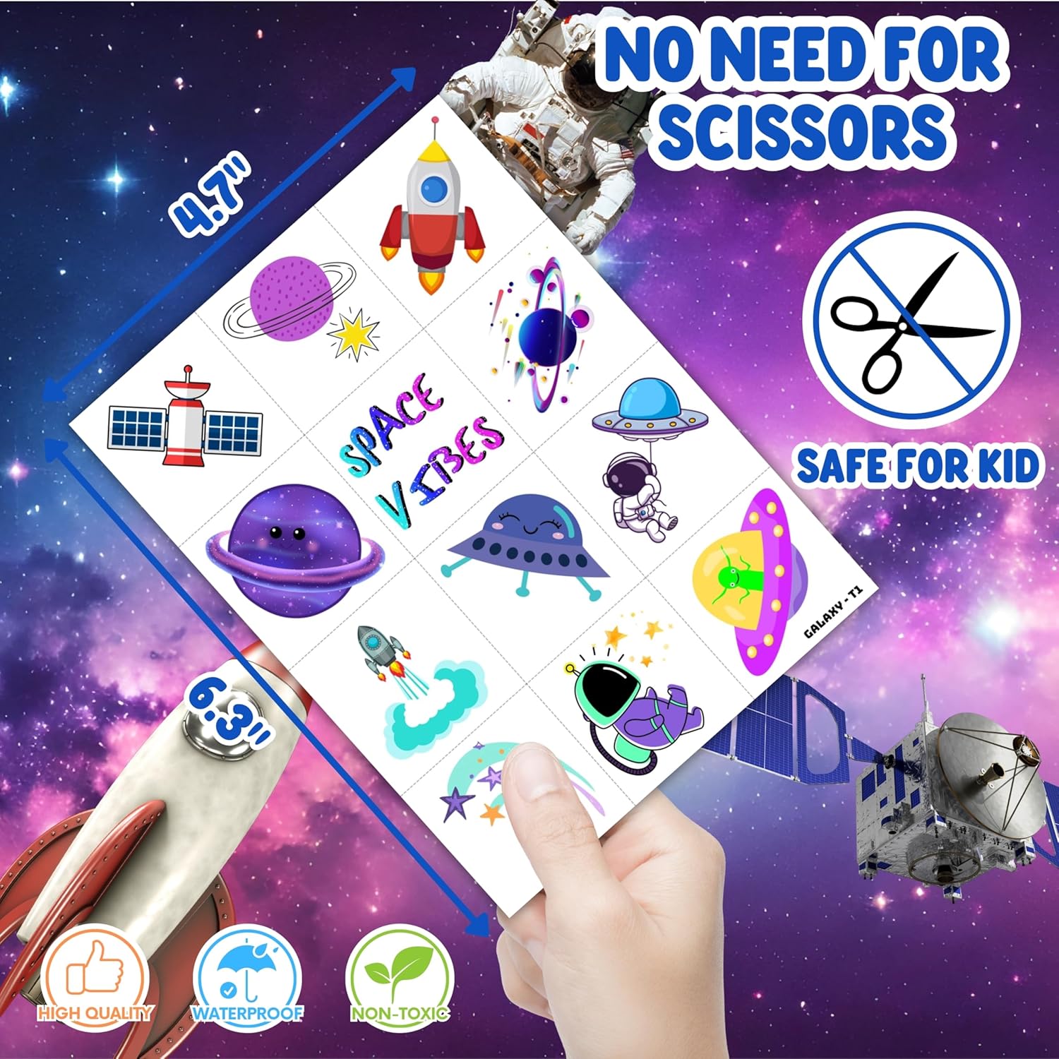 96PCS Galaxy Themed Temporary Tattoos for Kids - Space Party Supplies