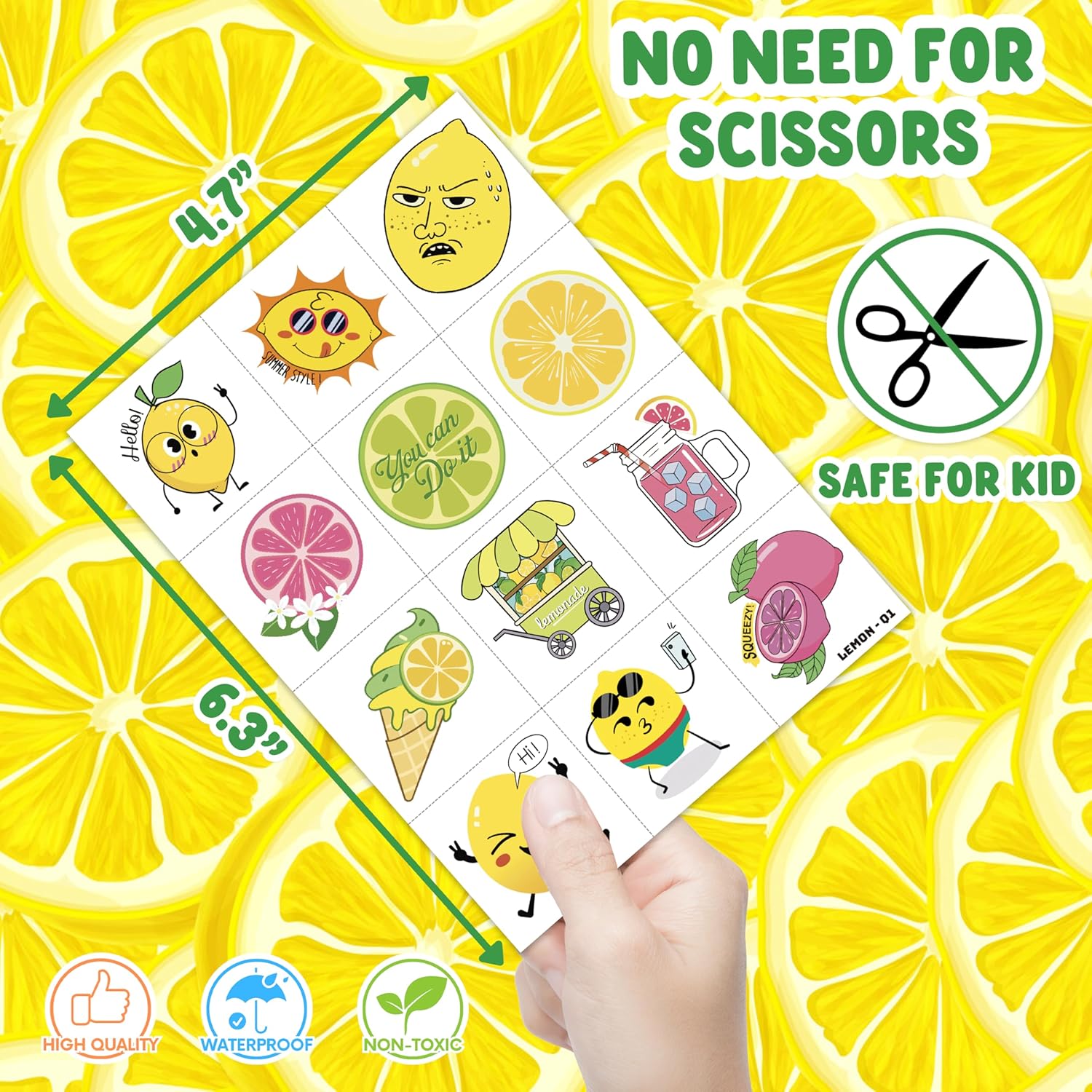 96 PCS Lemon Temporary Tattoos for Kids
