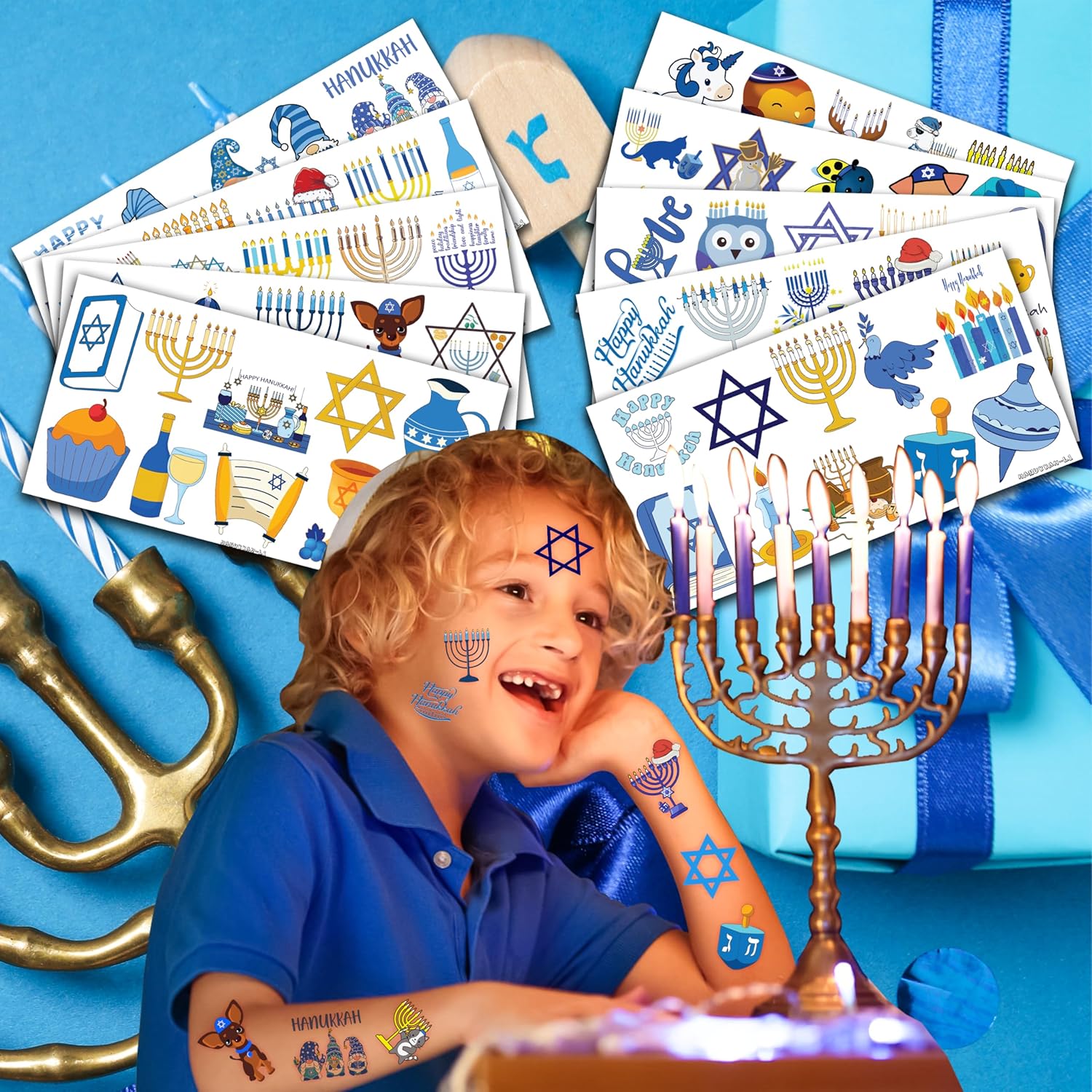 100 PCS Happy Hanukkah Temporary Tattoos Sticker