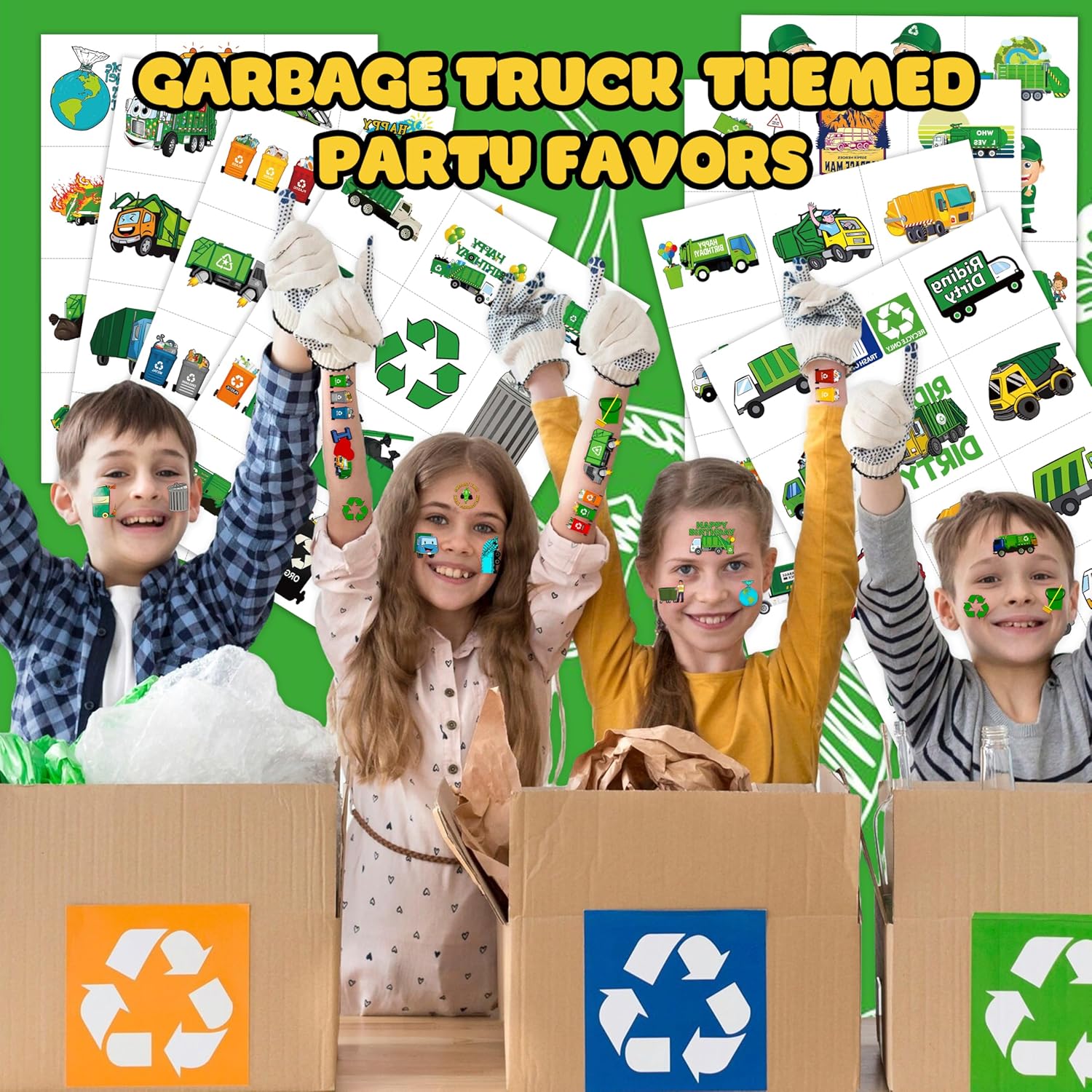 Garbage Truck Temporary Tattoos for Kids 96PCS Set