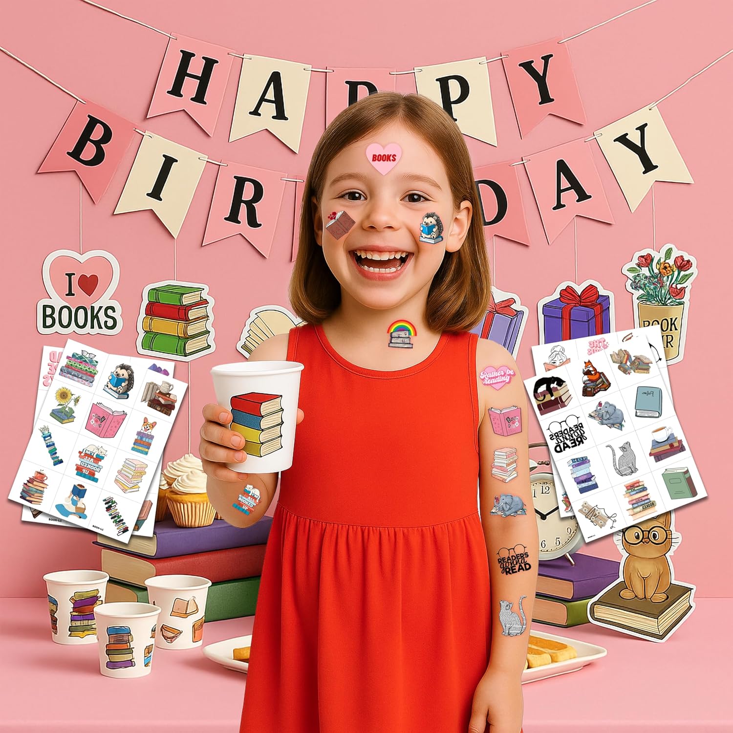 96 Pcs Book Themed Temporary Tattoos Sticker Sheet Set
