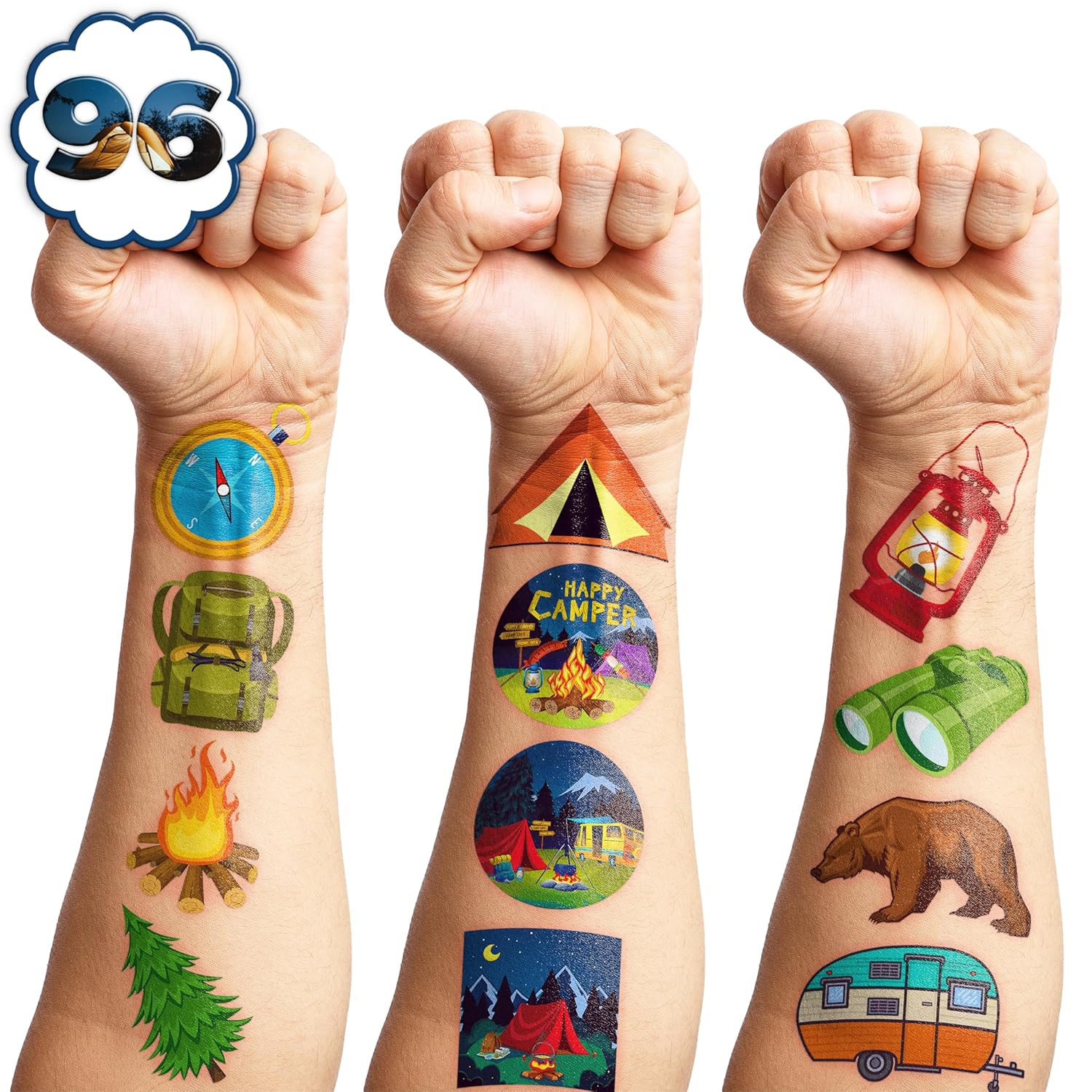 96 PCS Camp Themed Temporary Tattoos for Kids
