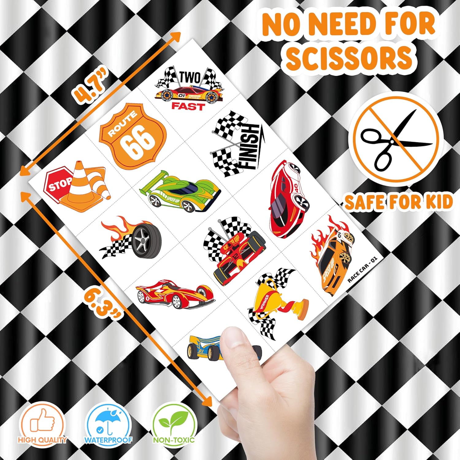 96 PCS Racing Car Temporary Tattoos for Kids