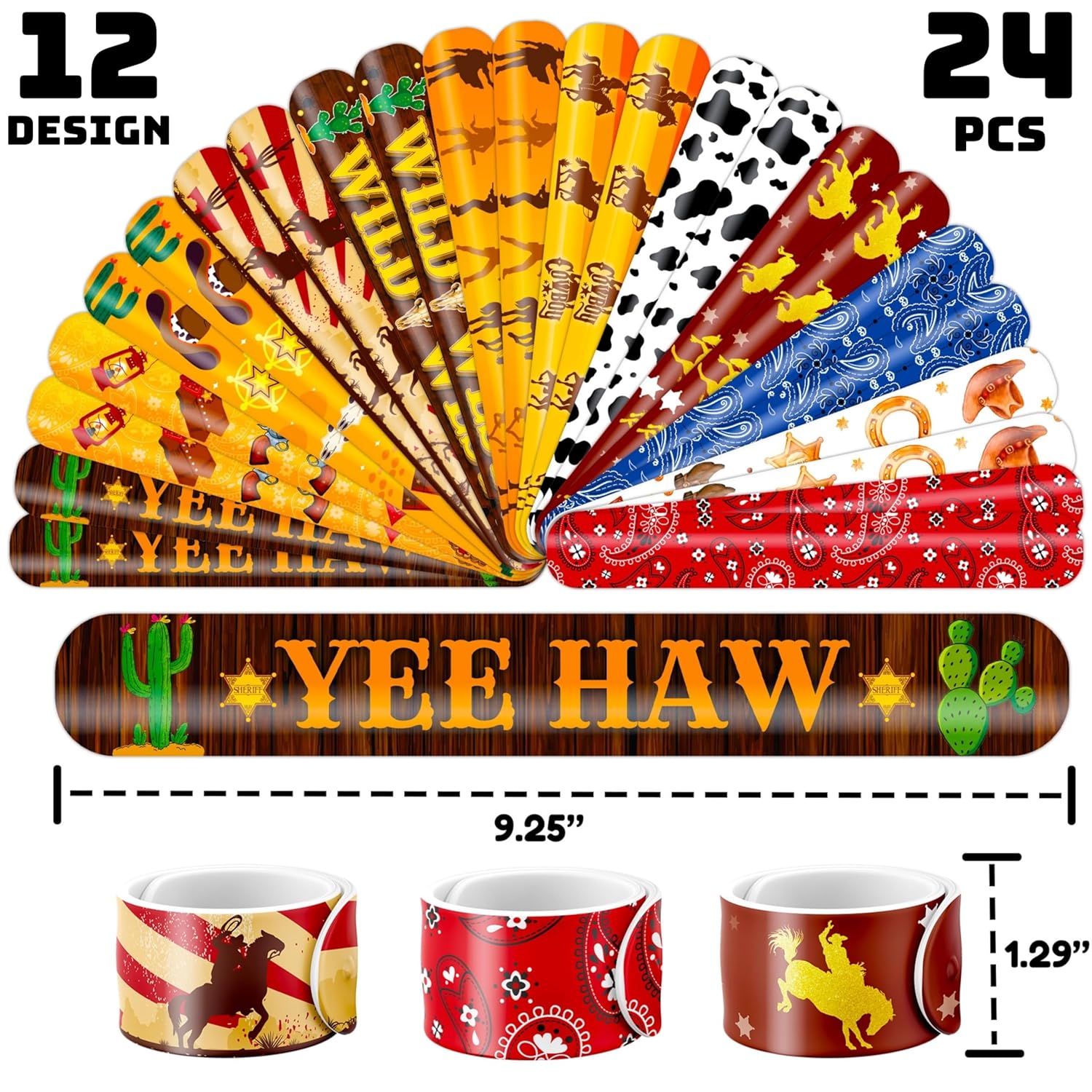 48PCS Cowboy Party Set Temporary Tattoos Slap Bracelets for Kids