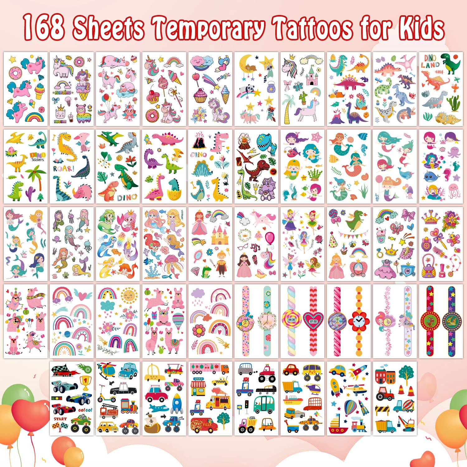 Partywind 168 Sheets Kids Temporary Tattoos 2000 Styles
