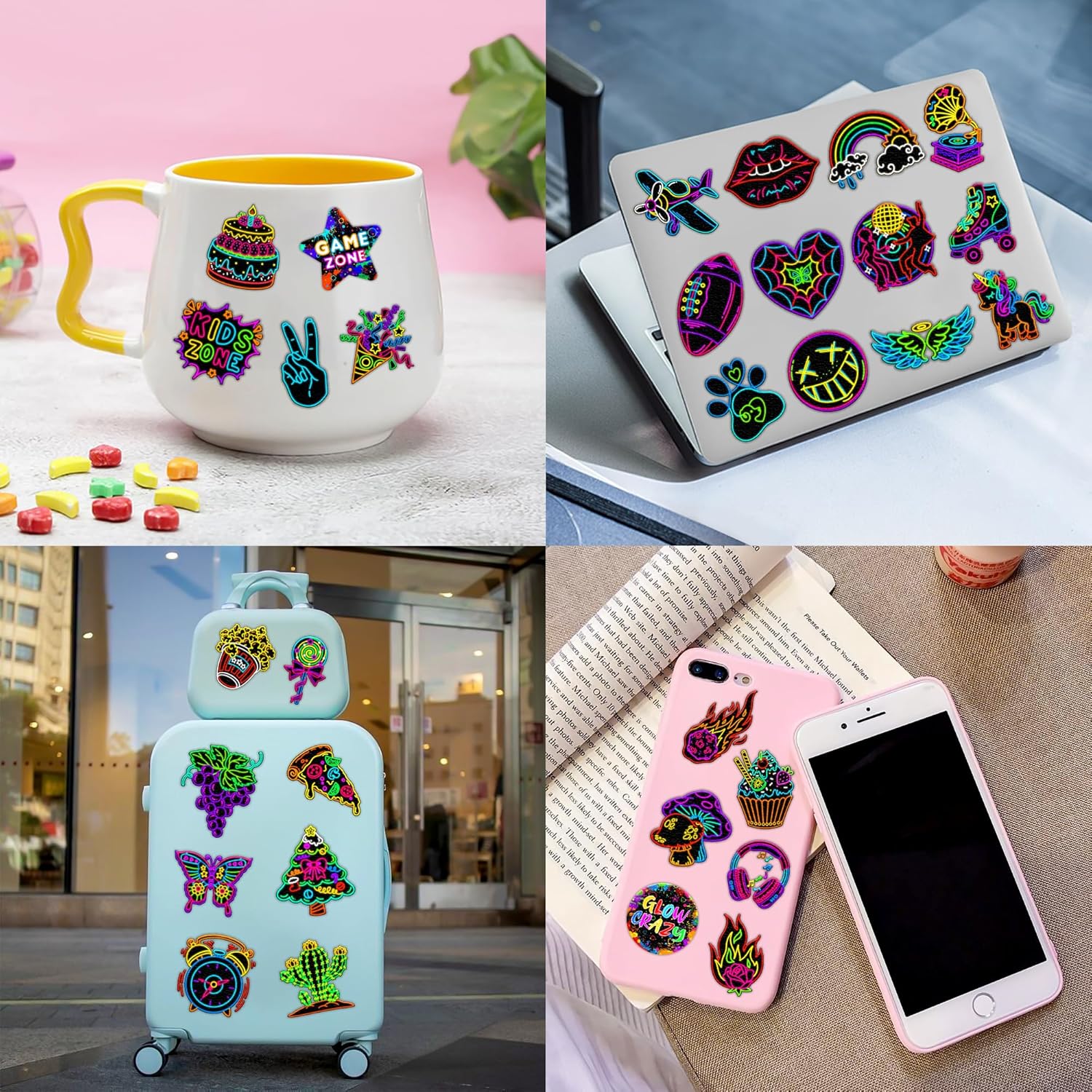 96 PCS Neon Glow In The Dark Temporary Tattoos for Kids