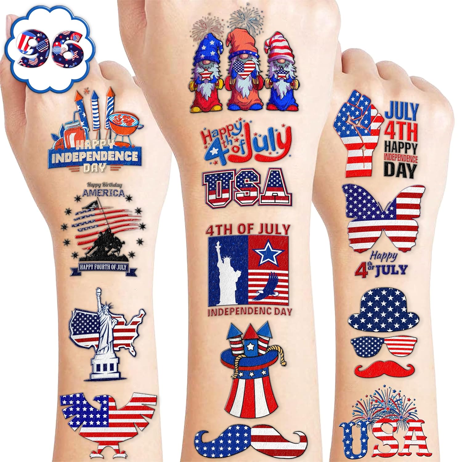 100 PCS 4th of July Temporary Tattoos for Parties and Kids